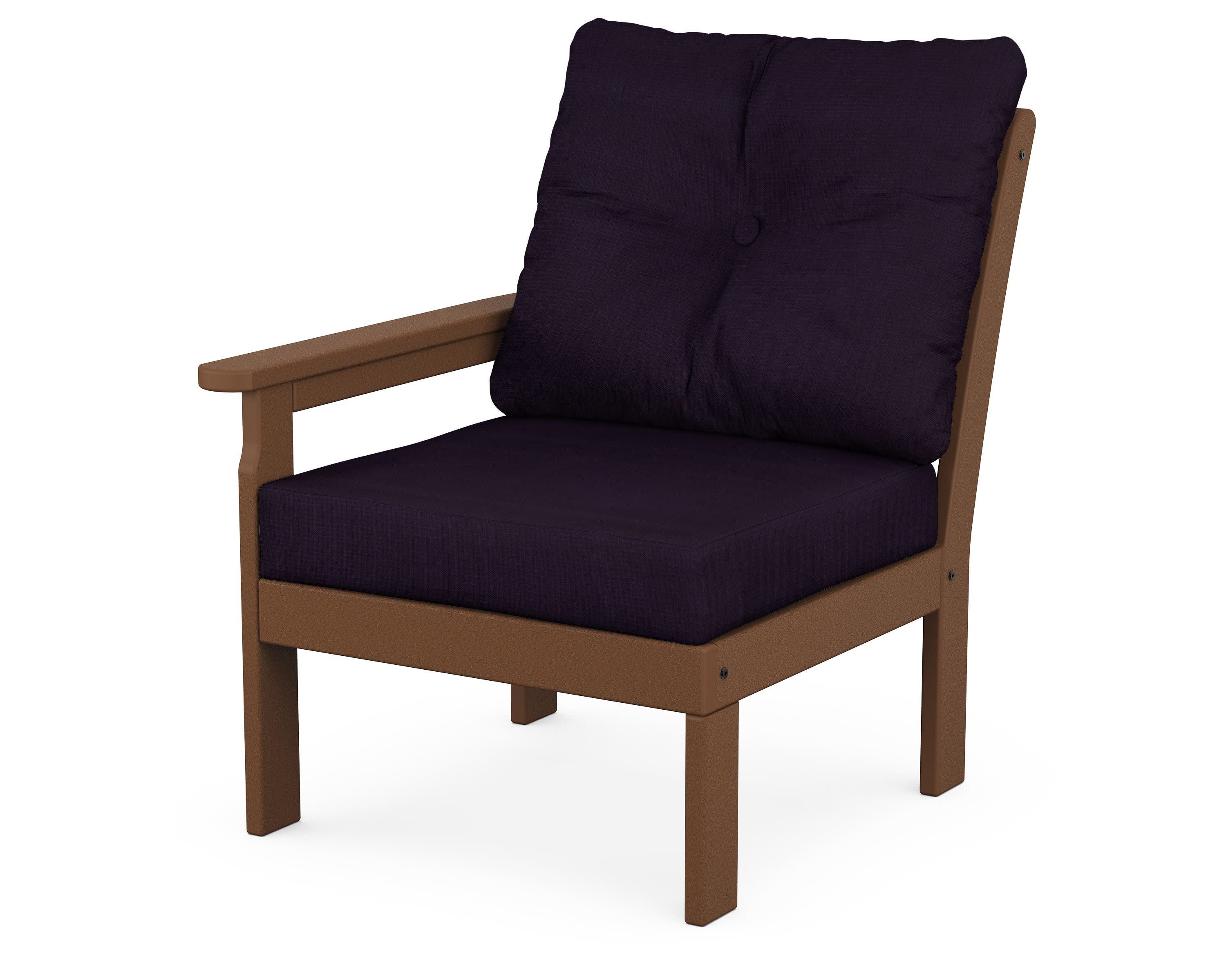 Vineyard Modular Left Arm Chair in Teak / Navy Linen