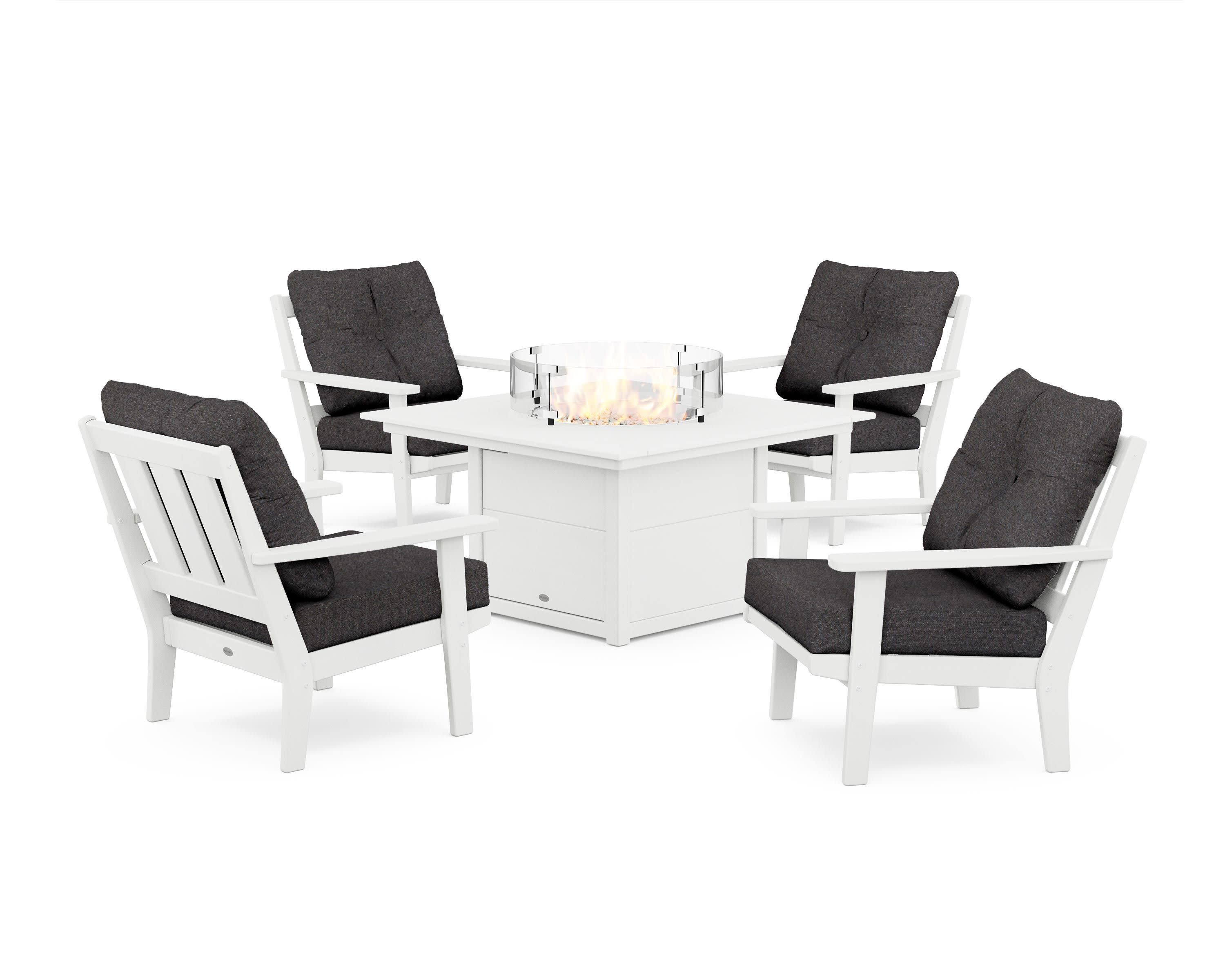 Oxford 5-Piece Deep Seating Set with Fire Pit Table in White / Ash Charcoal