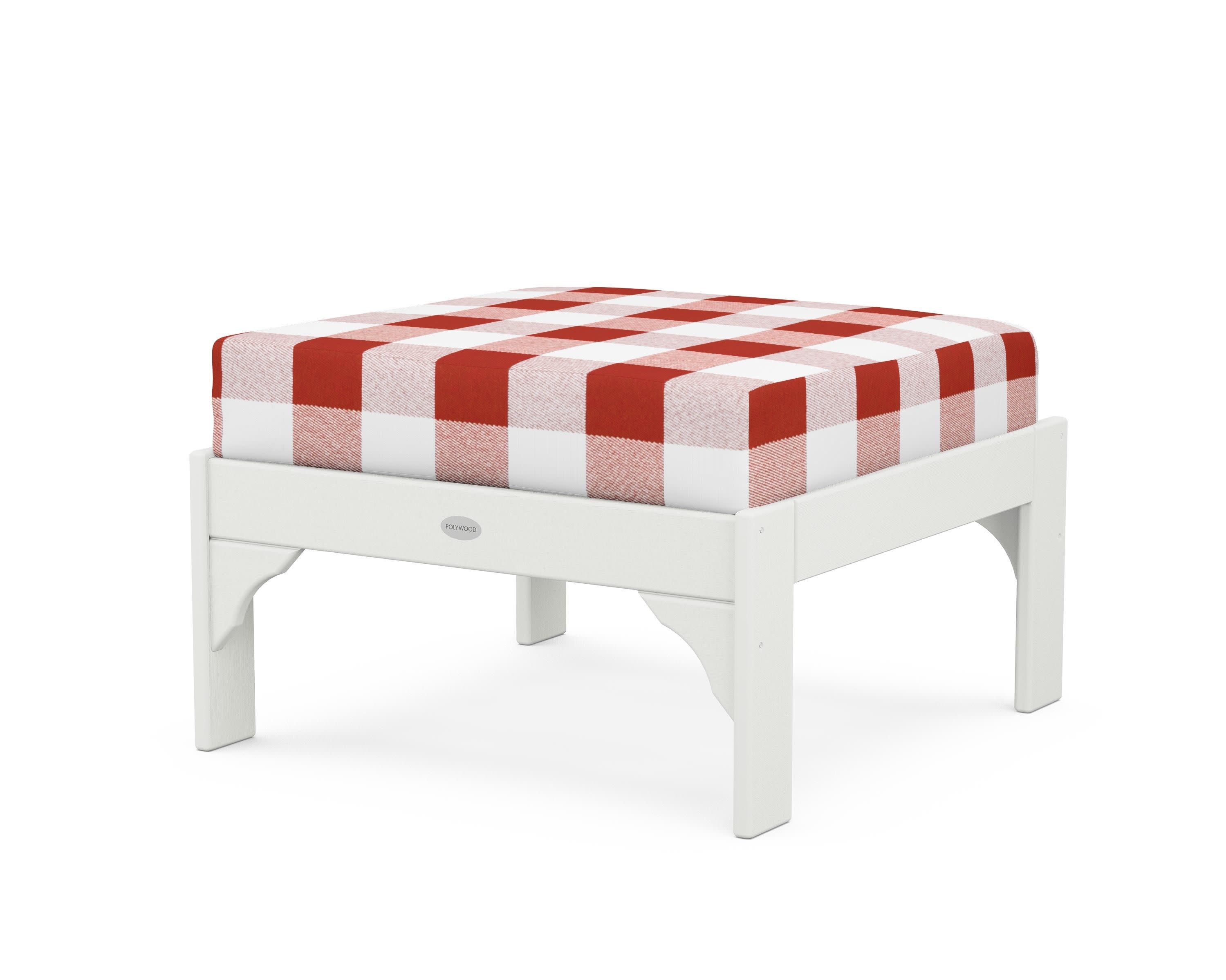 Vineyard Deep Seating Ottoman in Vintage White / Buffalo Plaid Crimson