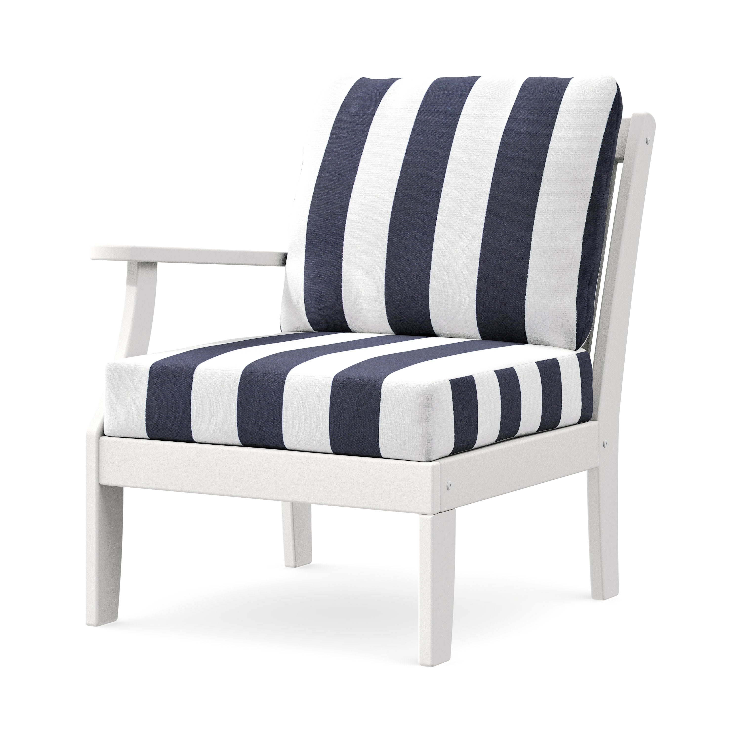 Braxton Modular Left Arm Chair in White / Cabana Stripe Navy