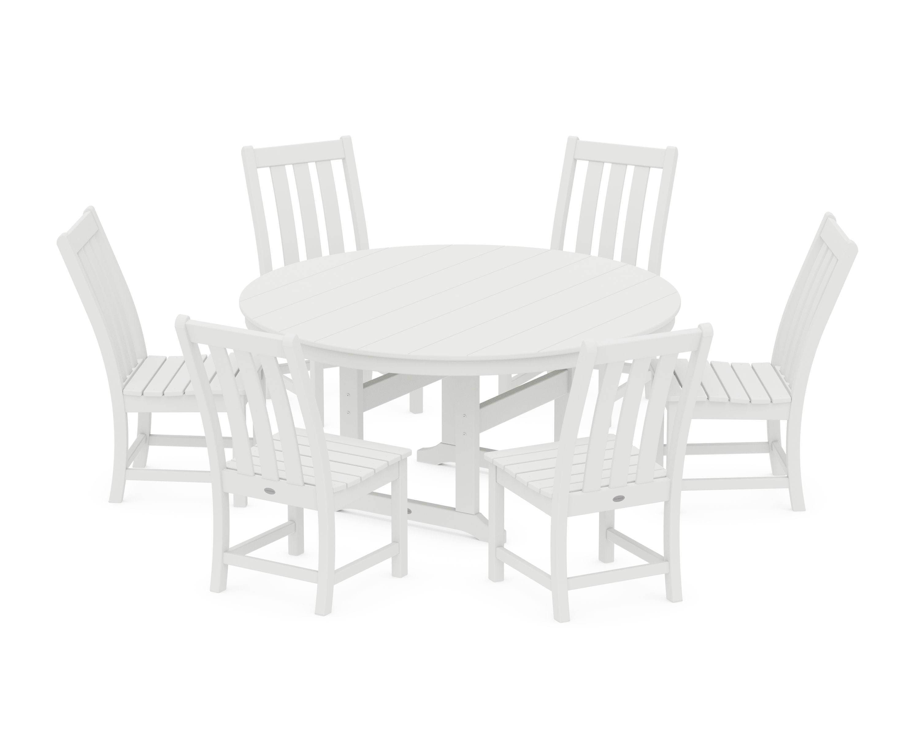 Vineyard 7-Piece Side Chair Round Farmhouse Dining Set in White