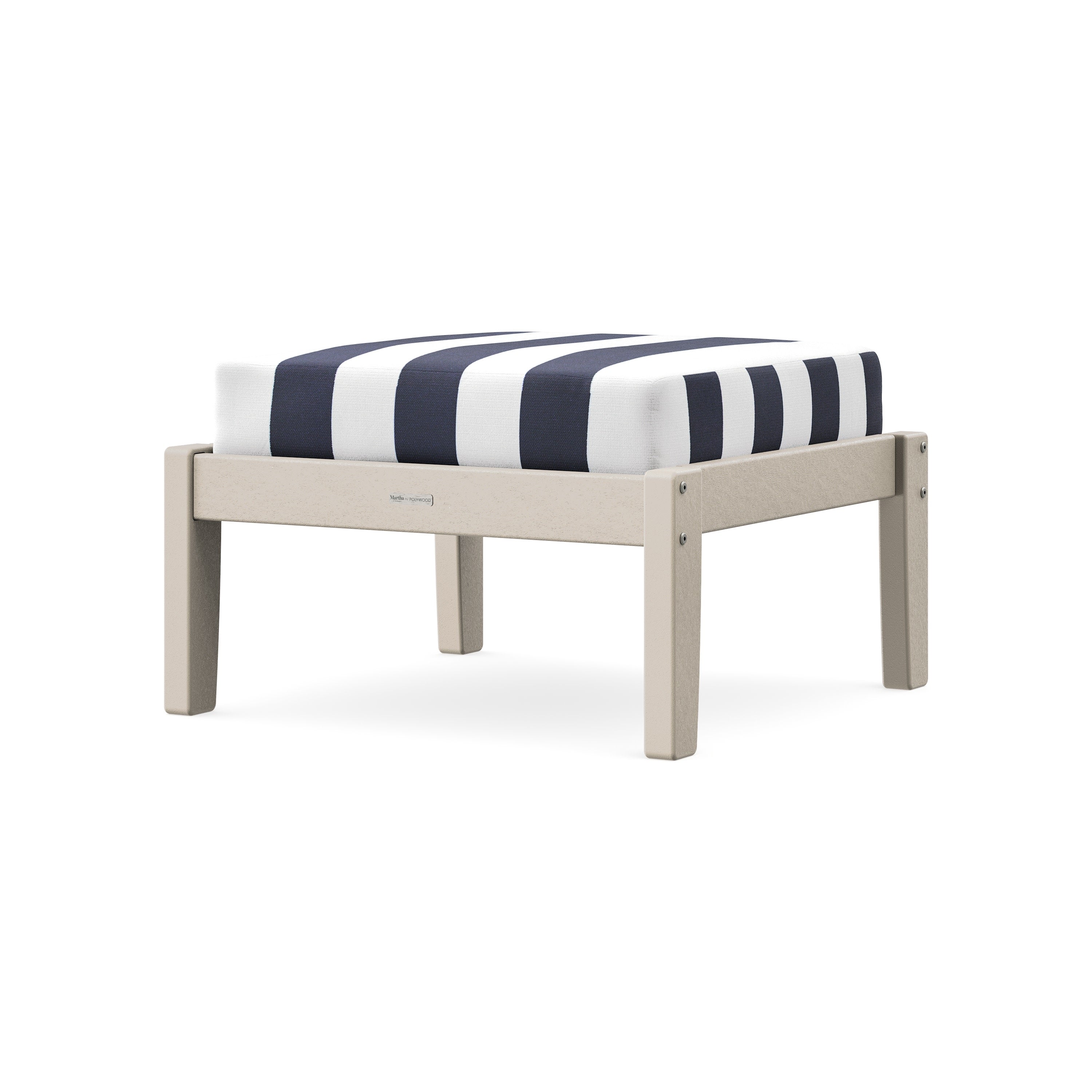Chinoiserie Deep Seating Ottoman in Sand / Cabana Stripe Navy