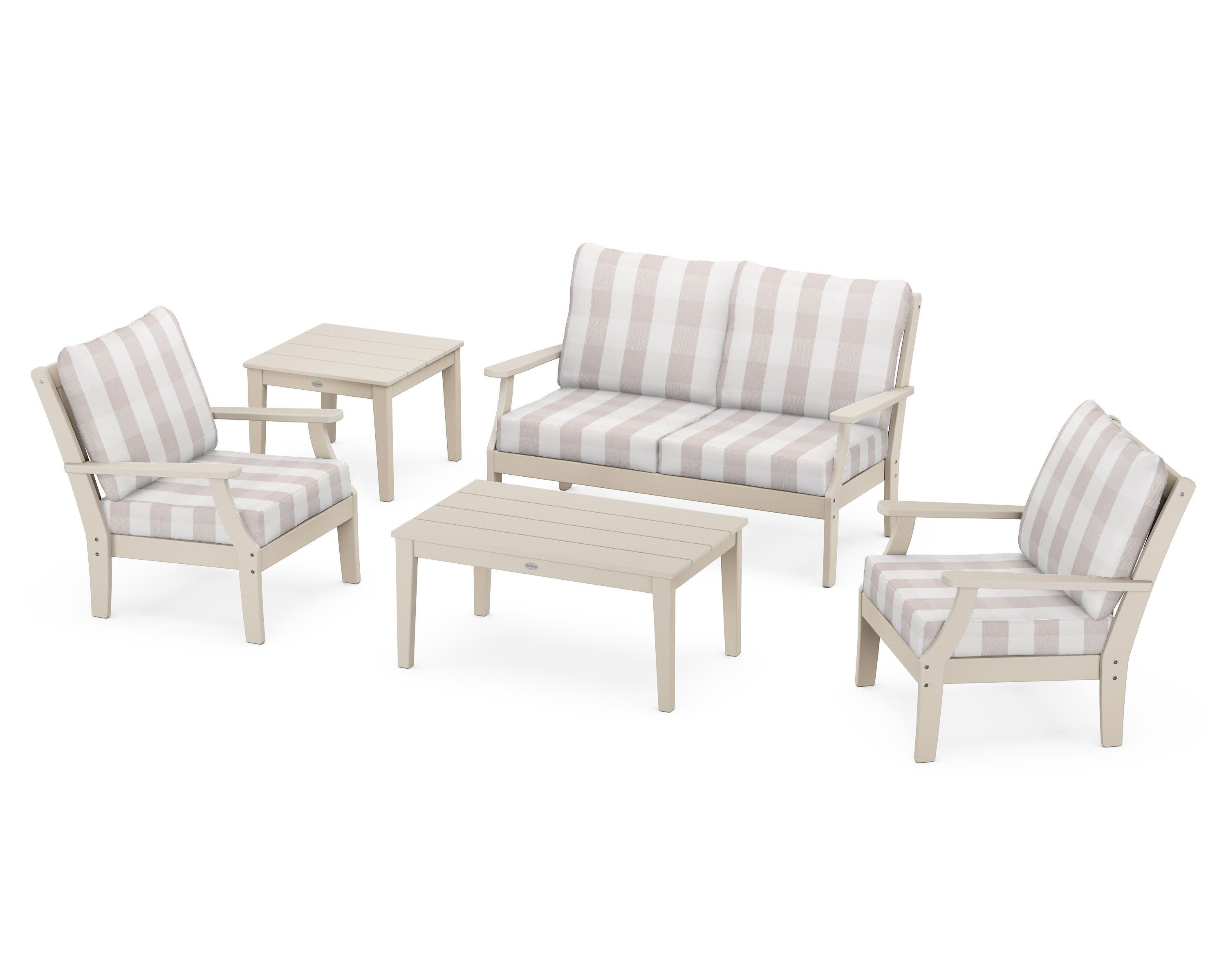 Braxton 5-Piece Deep Seating Set in Sand / Buffalo Plaid Dune Burlap