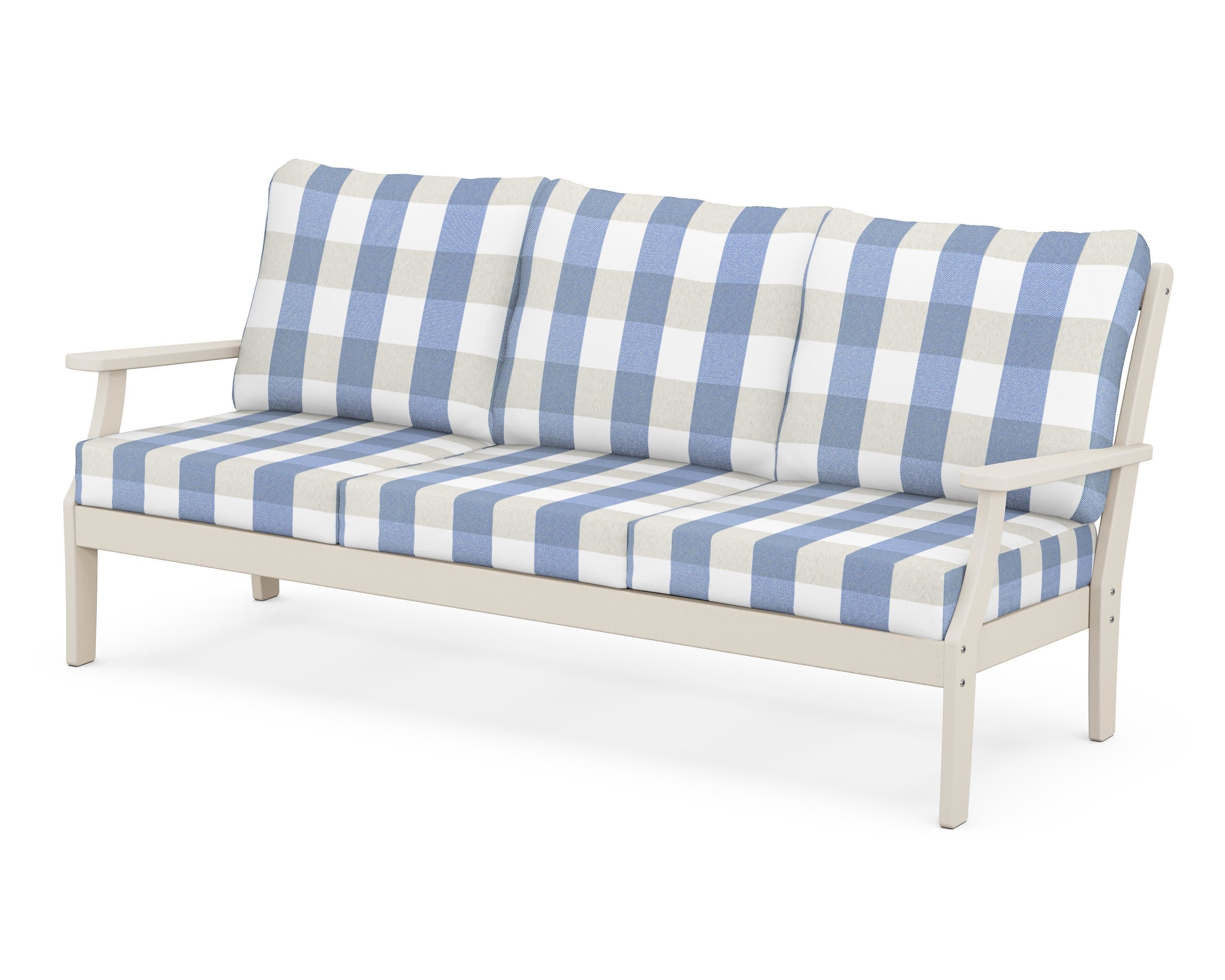 Braxton Deep Seating Sofa in Sand / Buffalo Plaid Sky Blue