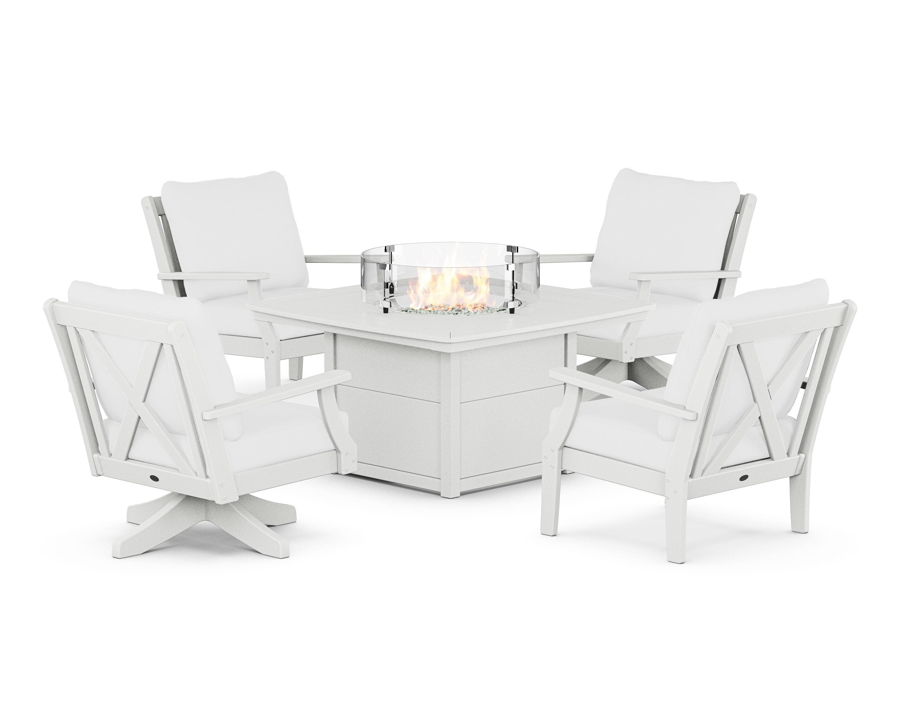 Braxton 5-Piece Deep Seating Set with Fire Table in White / Natural