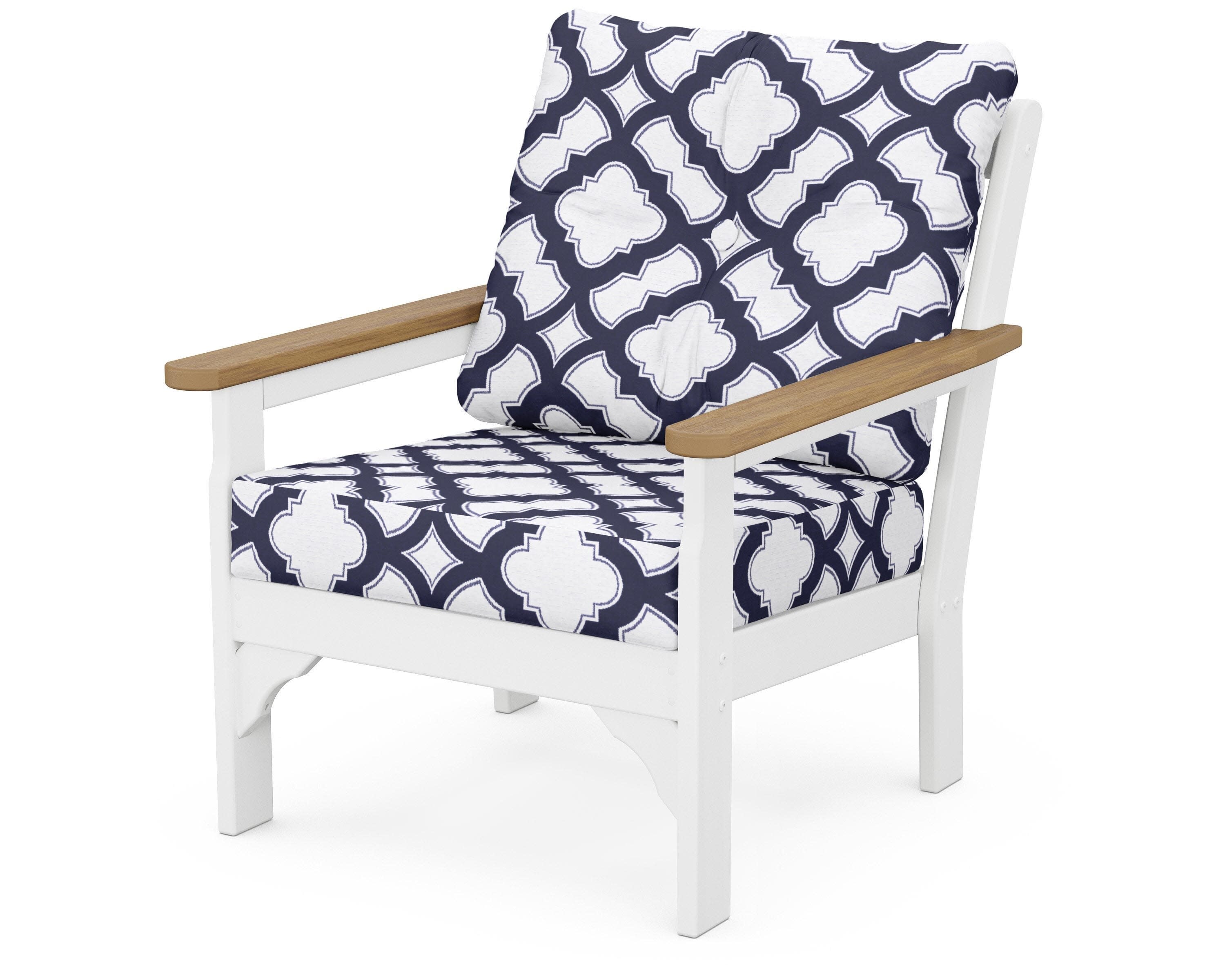 Vineyard Deep Seating Chair in White / Natural / Trellis Navy