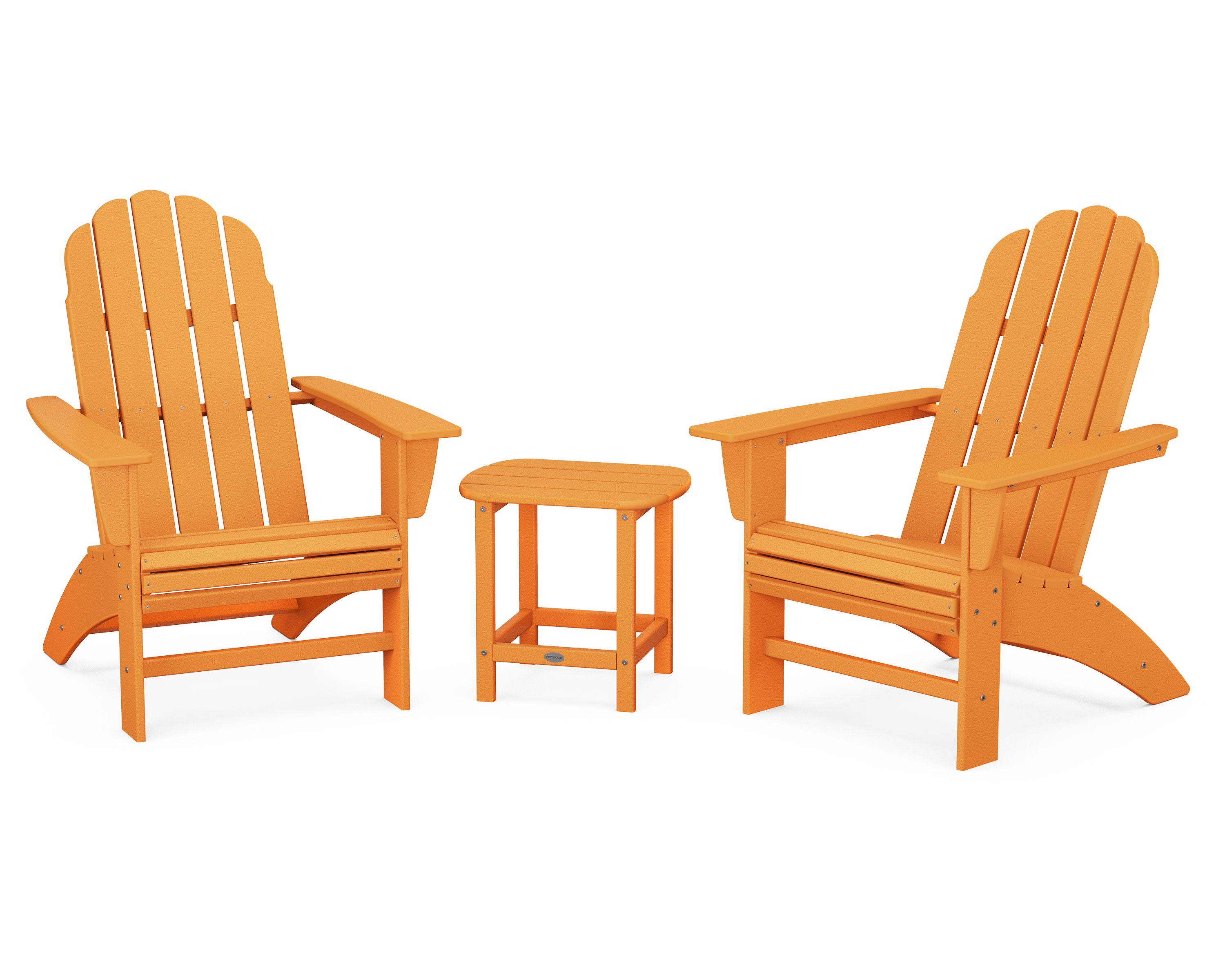 Vineyard 3-Piece Curveback Adirondack Set with South Beach 18" Side Table in Tangerine