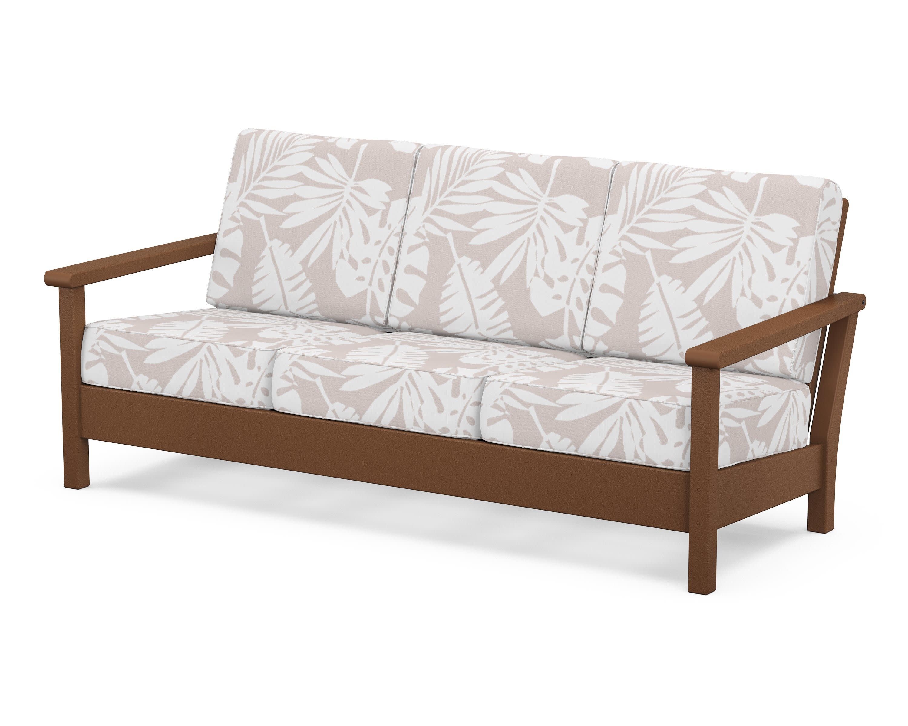Harbour Deep Seating Sofa in Teak / Leaf Dune Burlap