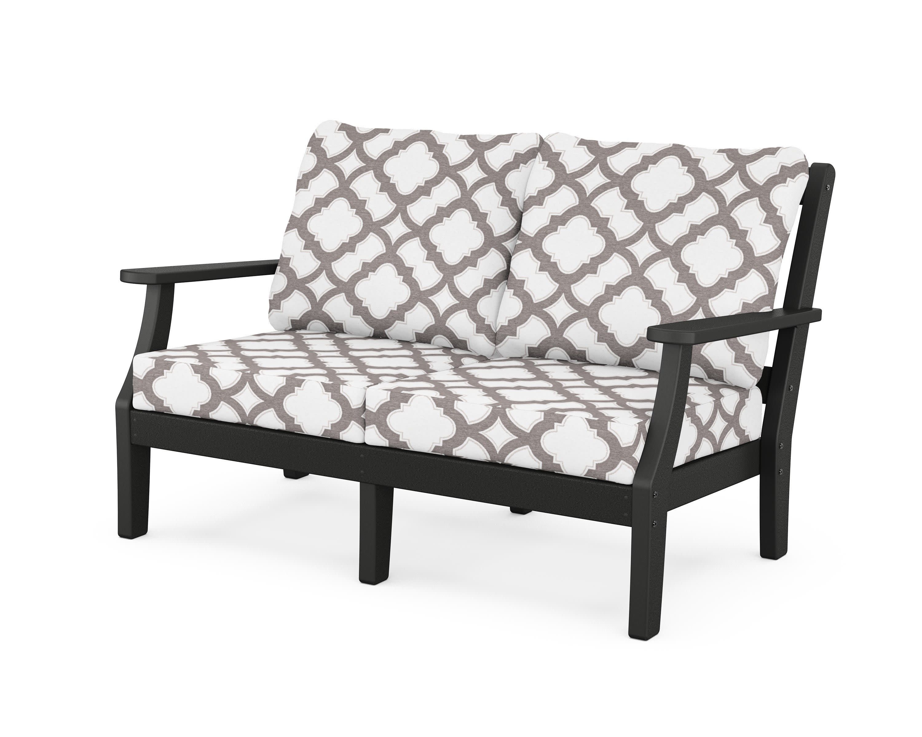 Chinoiserie Deep Seating Loveseat in Black / Trellis Grey Mist