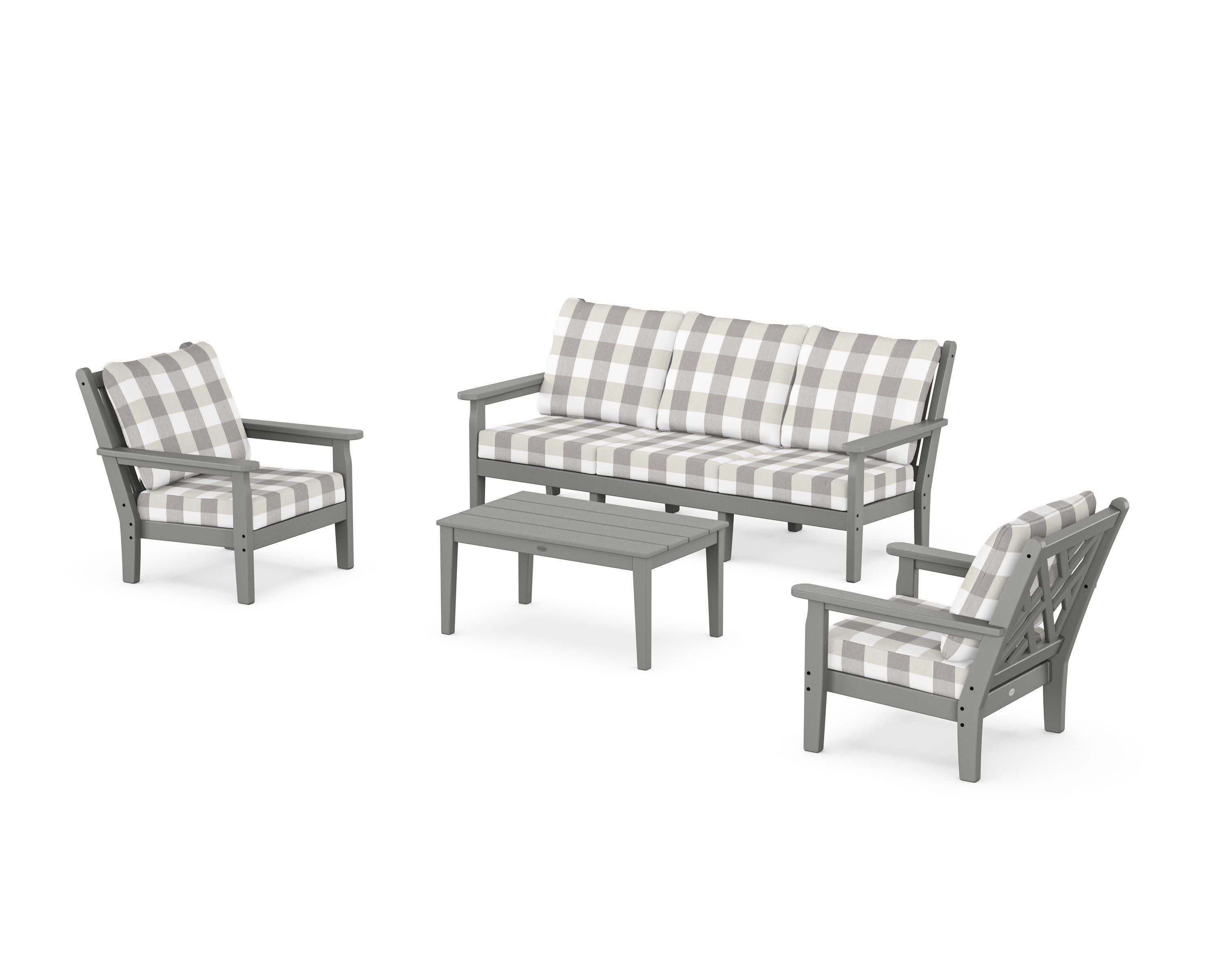 Chippendale 4-Piece Deep Seating Set with Sofa in Slate Grey / Buffalo Plaid Grey Mist