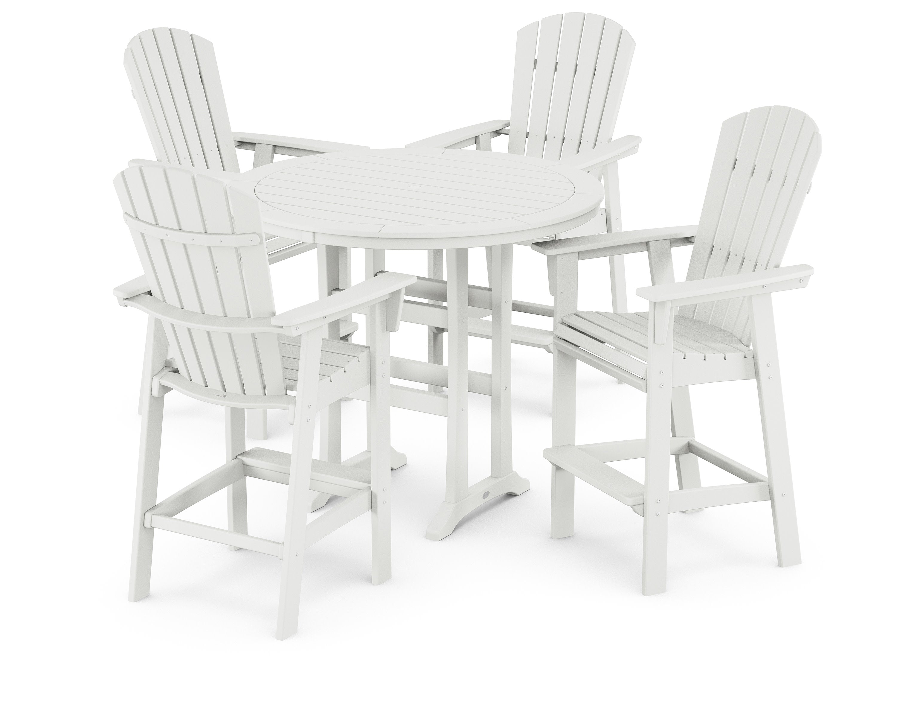 Nautical Curveback Adirondack 5-Piece Round Trestle Bar Set in White