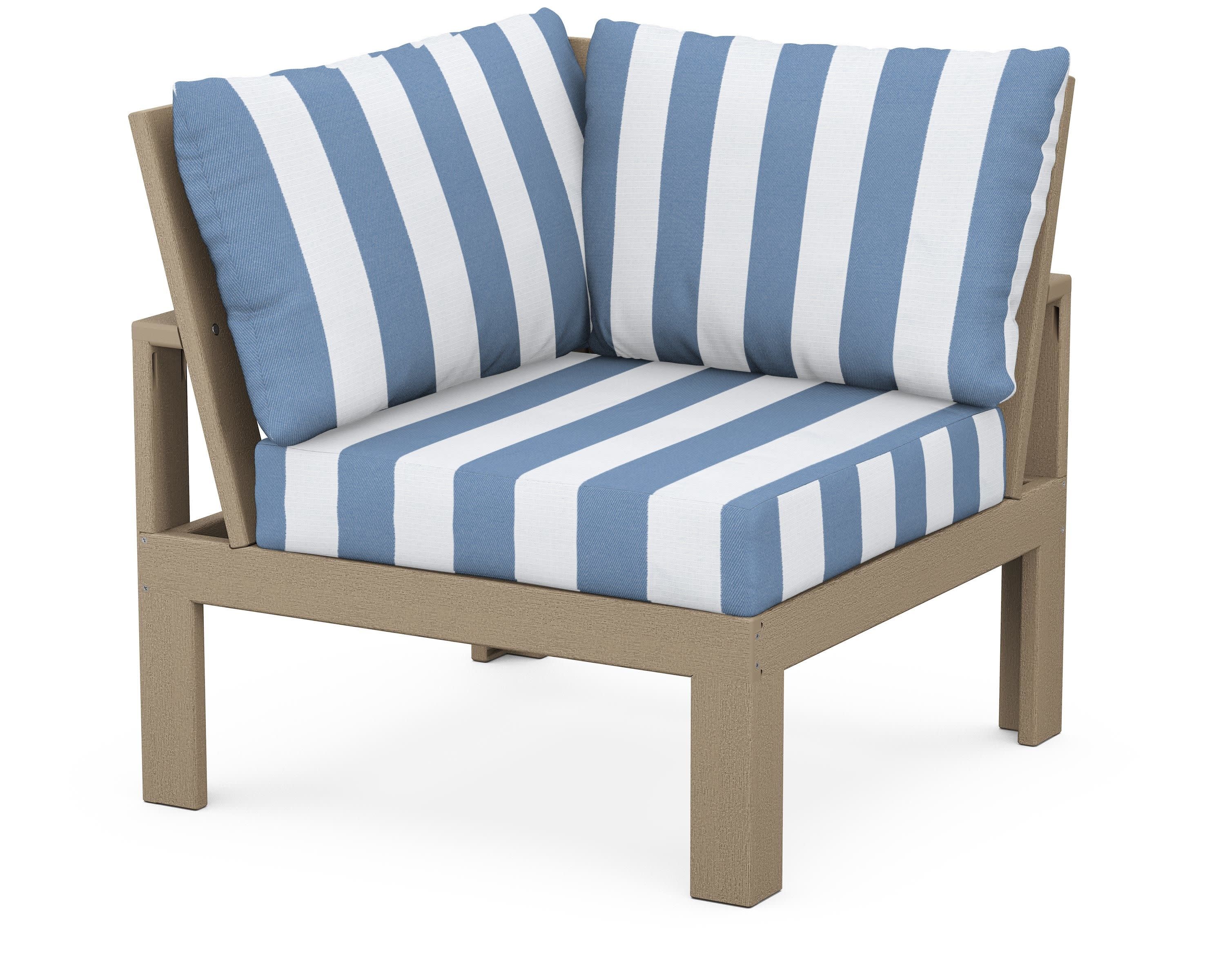 Modular Corner Chair in Vintage Sahara / Cabana Stripe Sky Blue