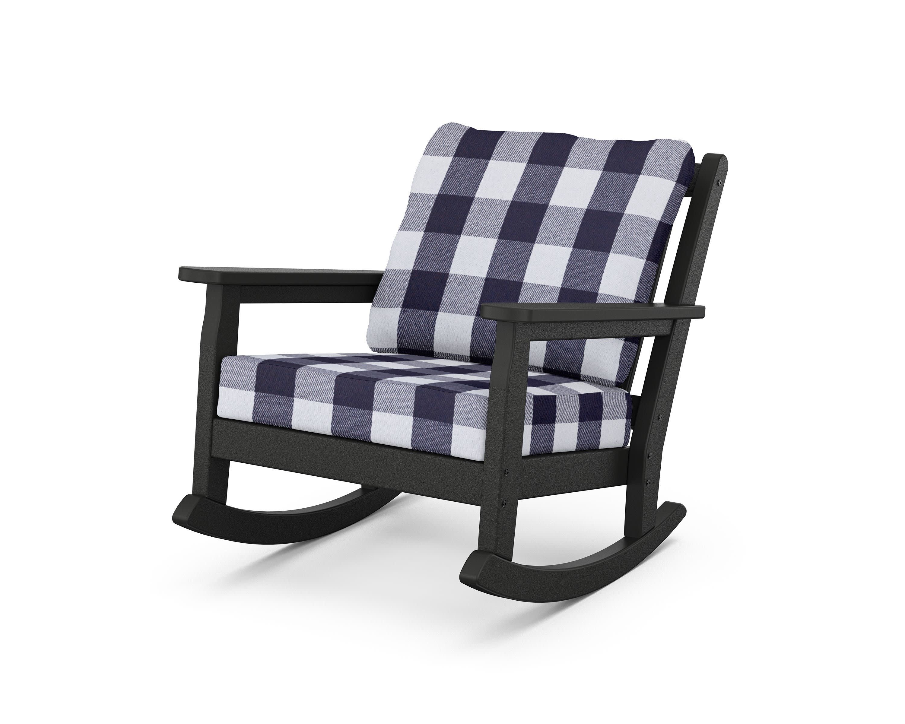 Chippendale Deep Seating Rocking Chair in Black / Buffalo Plaid Navy