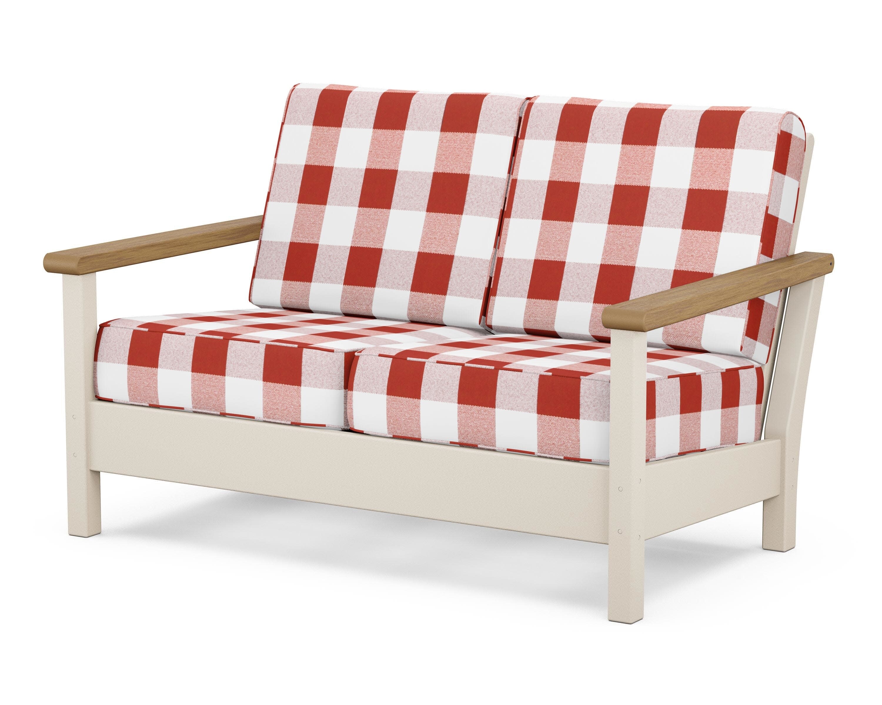 Harbour Deep Seating Loveseat in Sand / Natural / Buffalo Plaid Crimson
