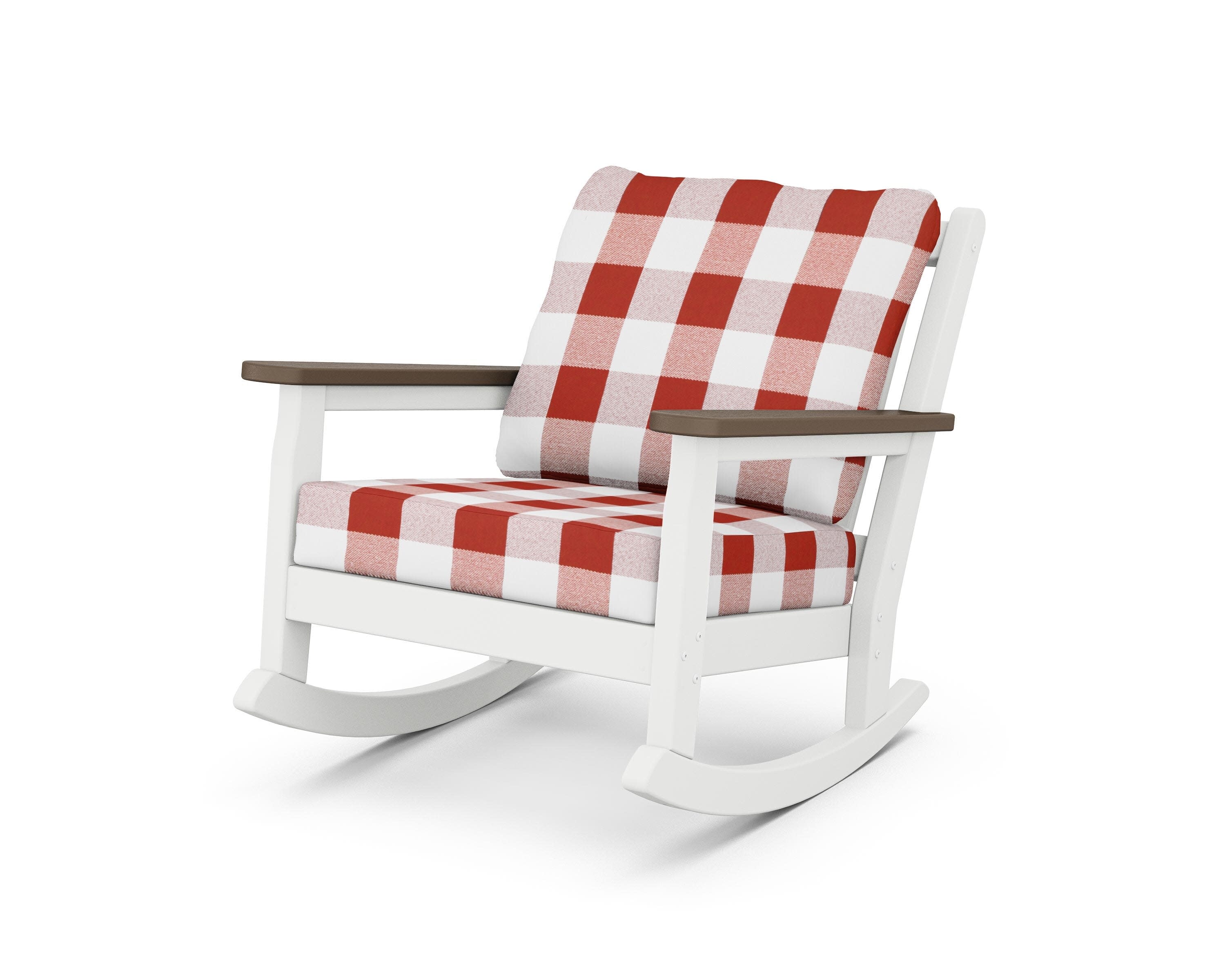 Chippendale Deep Seating Rocking Chair in White / Kona / Buffalo Plaid Crimson