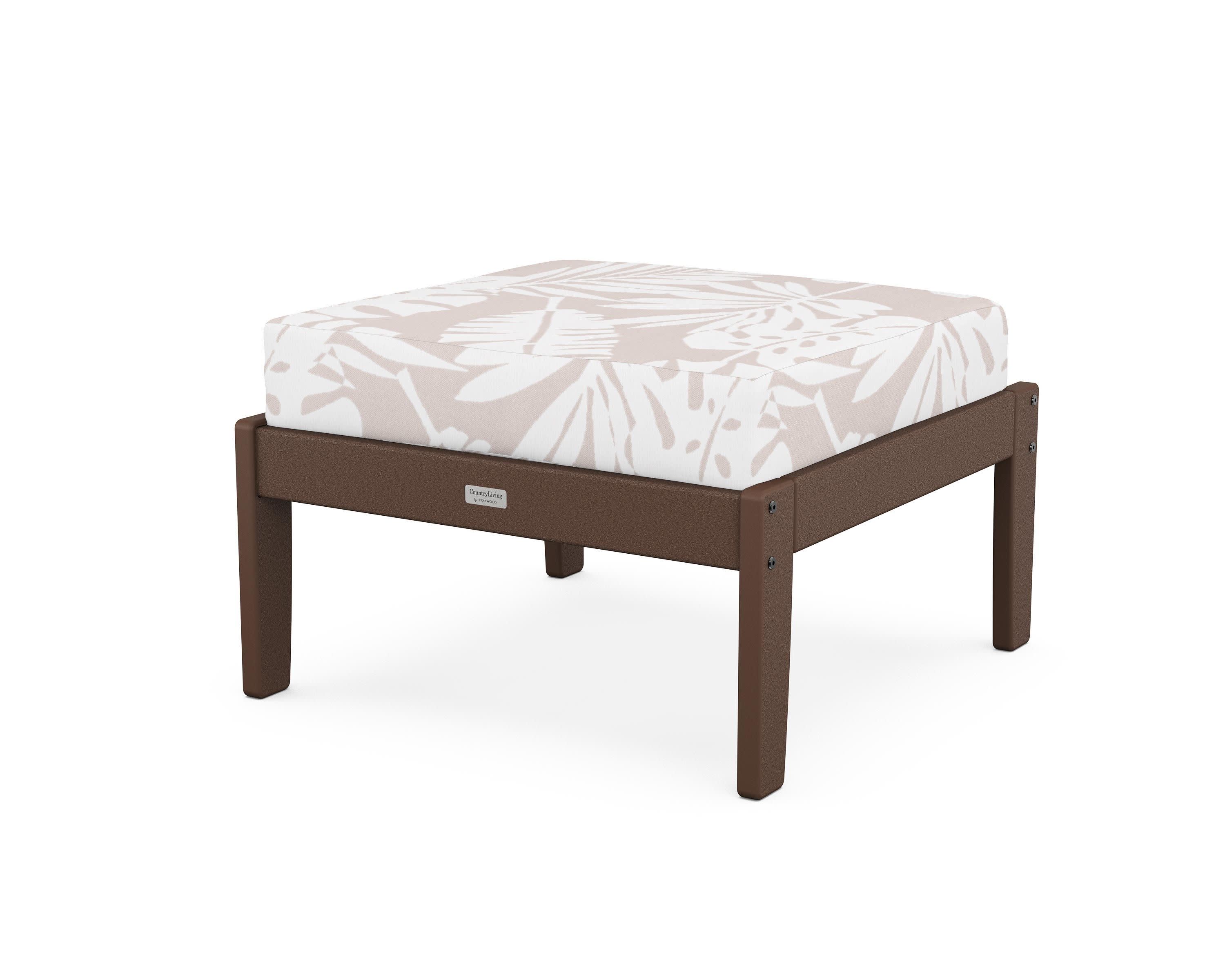 Cottage Deep Seating Ottoman in Mahogany / Leaf Dune Burlap