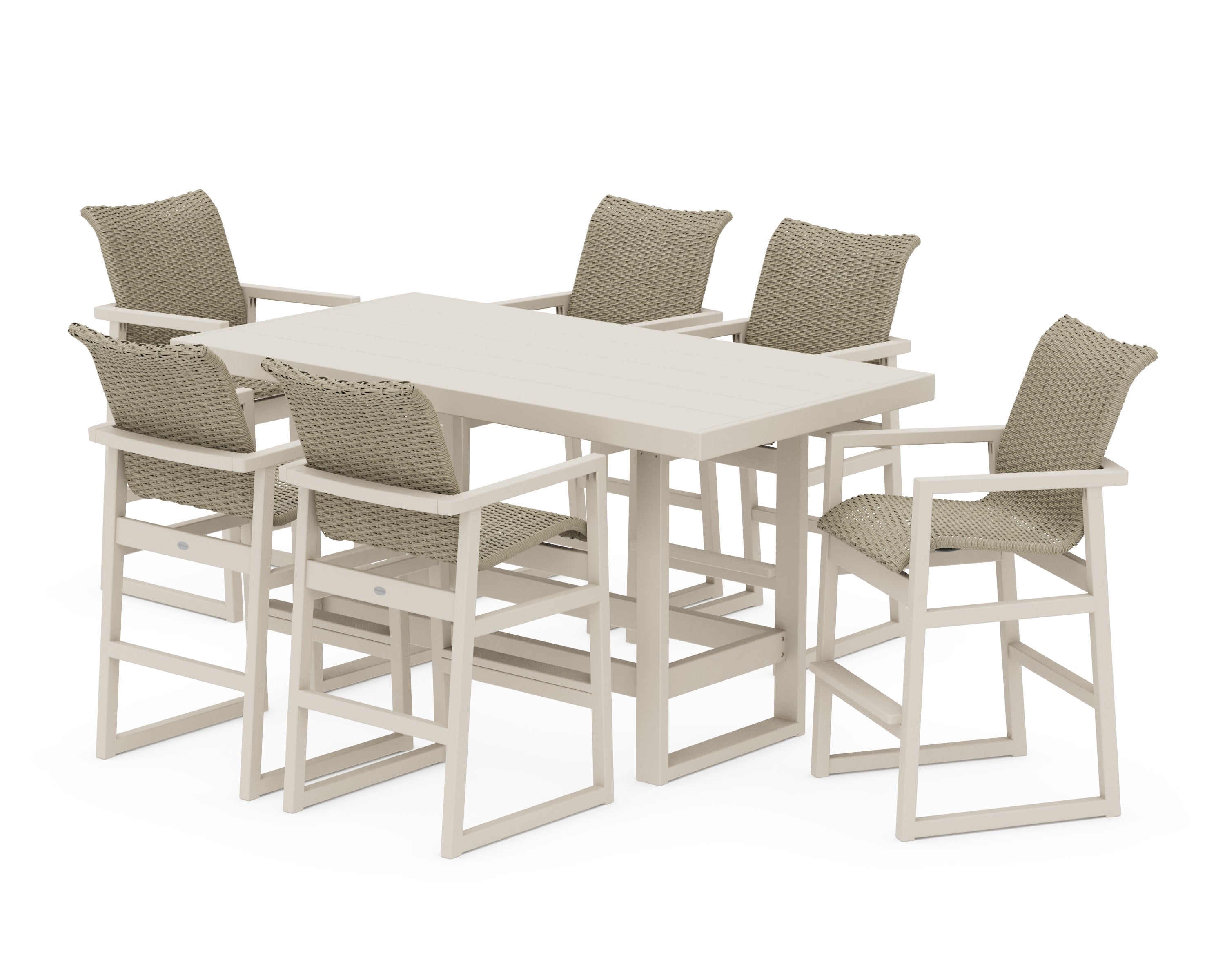 EDGE Woven Arm Chair 7-Piece Bar Set in Sand / Dune Grass