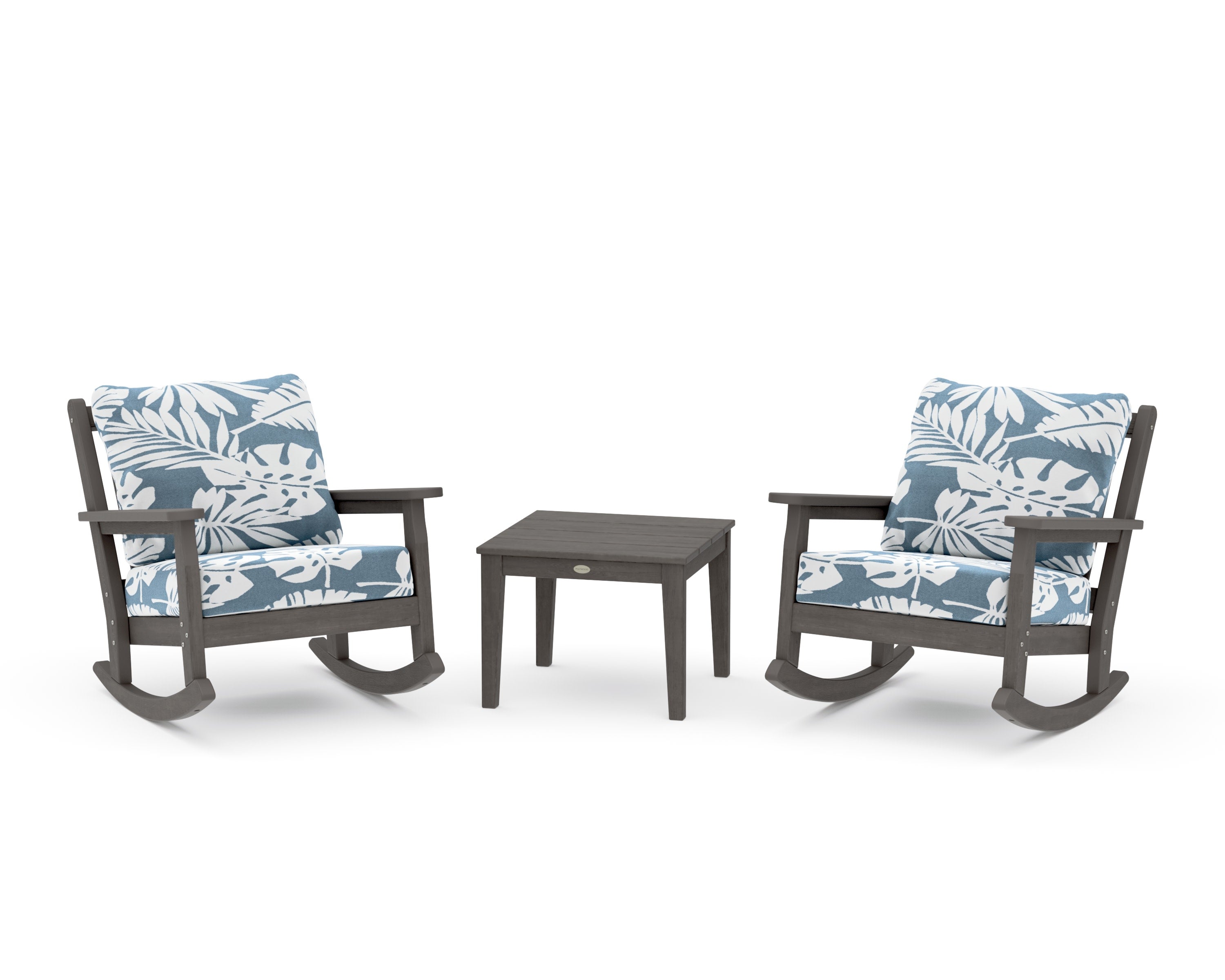 Chippendale 3-Piece Deep Seating Rocker Set in Driftwood / Leaf Sky Blue