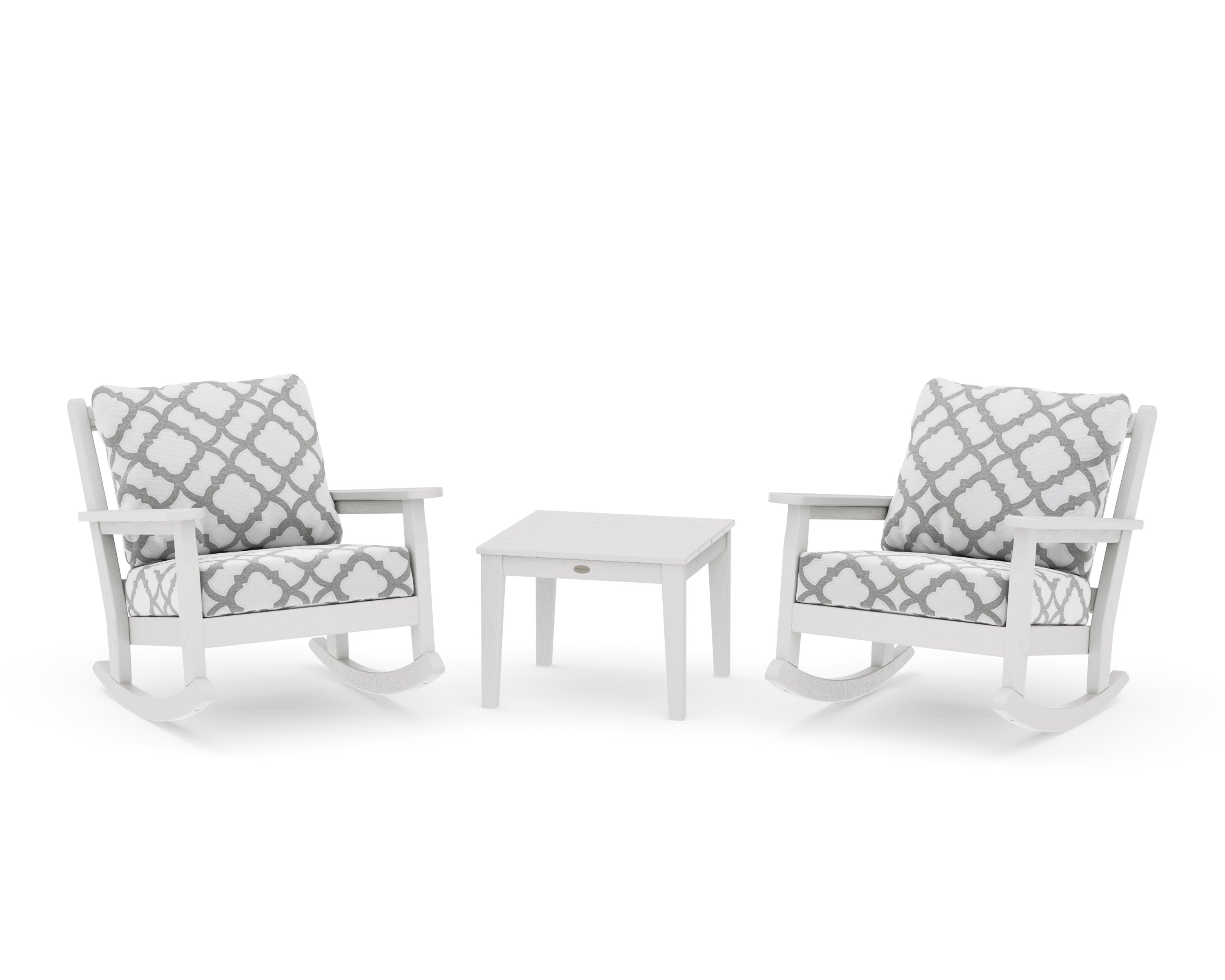Chippendale 3-Piece Deep Seating Rocker Set in Vintage White / Trellis Grey Mist