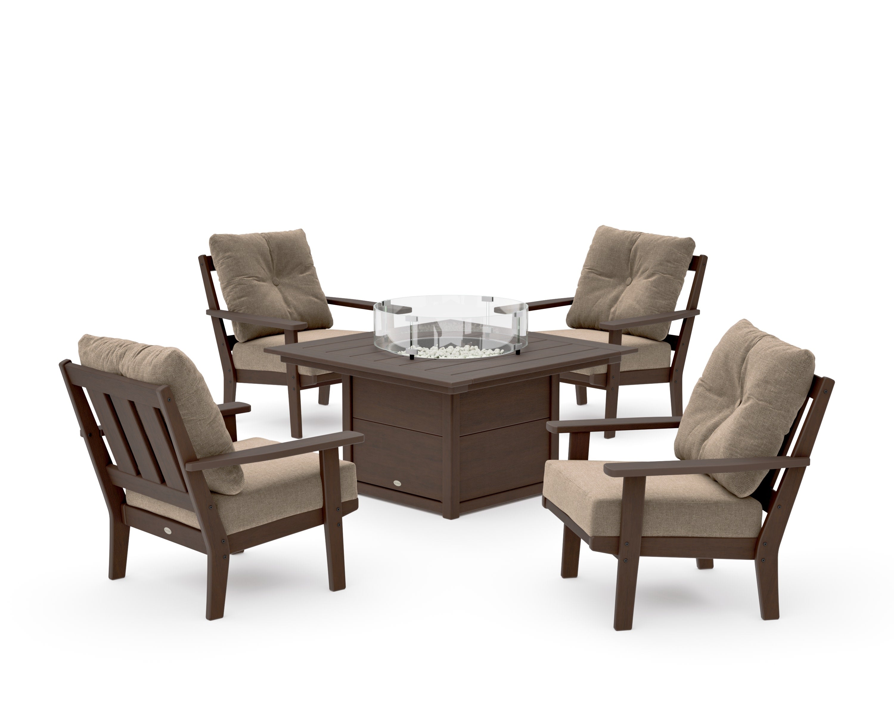 Oxford 5-Piece Deep Seating Set with Fire Pit Table in Kona / Spiced Burlap