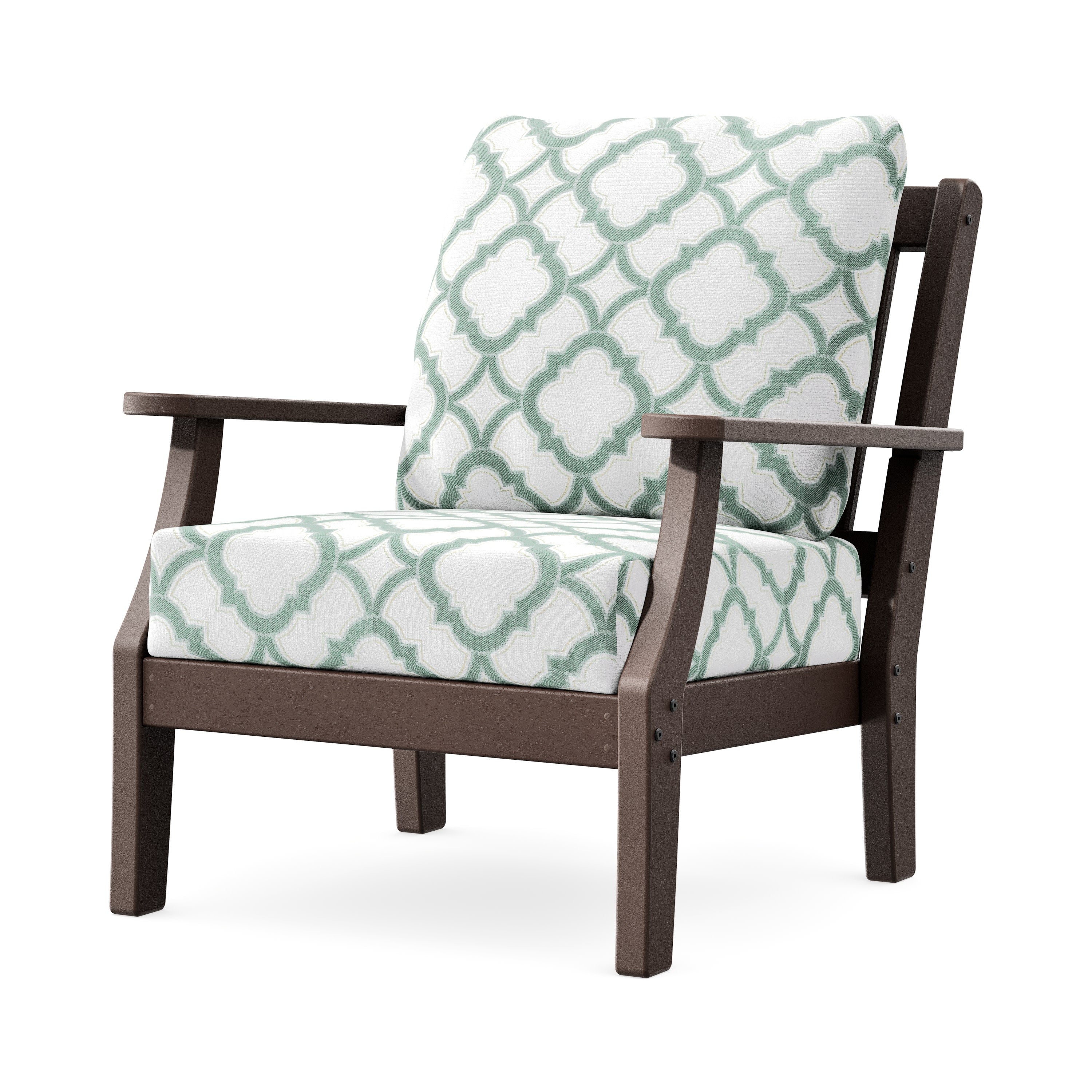 Chinoiserie Deep Seating Chair in Mahogany / Trellis Glacier Spa