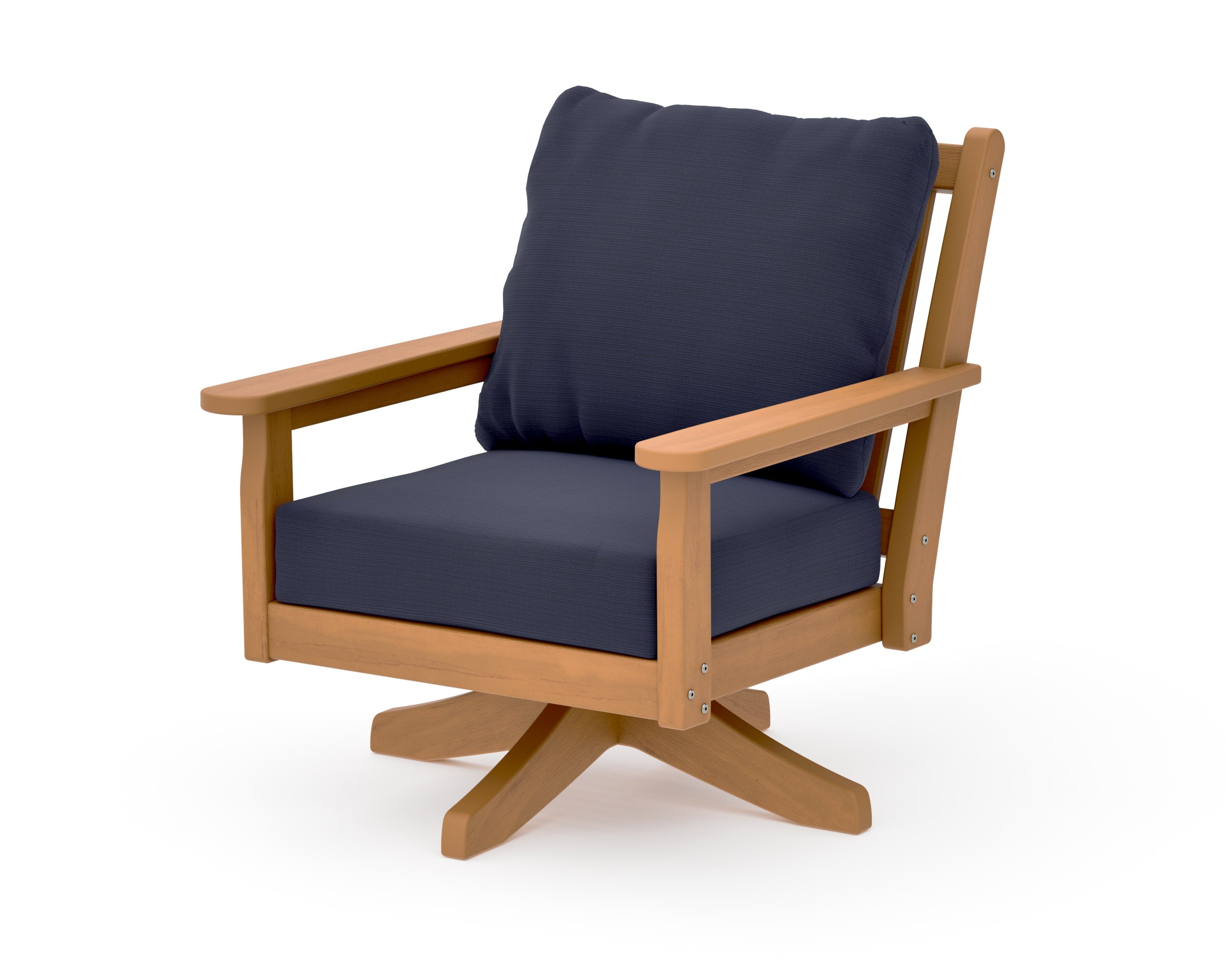 Chippendale Deep Seating Swivel Chair in Natural / Navy Linen