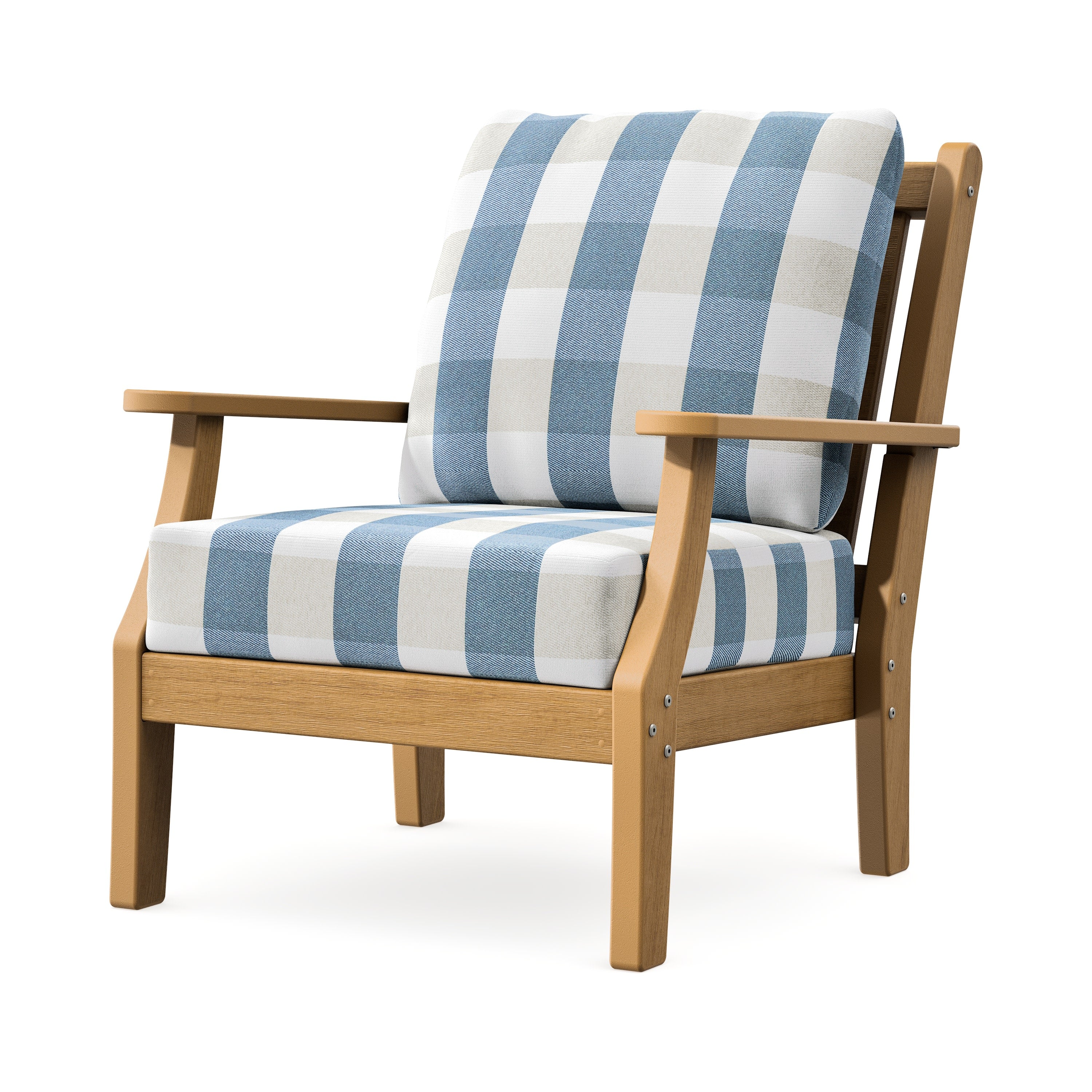 Wovendale Deep Seating Chair in Natural / Buffalo Plaid Sky Blue