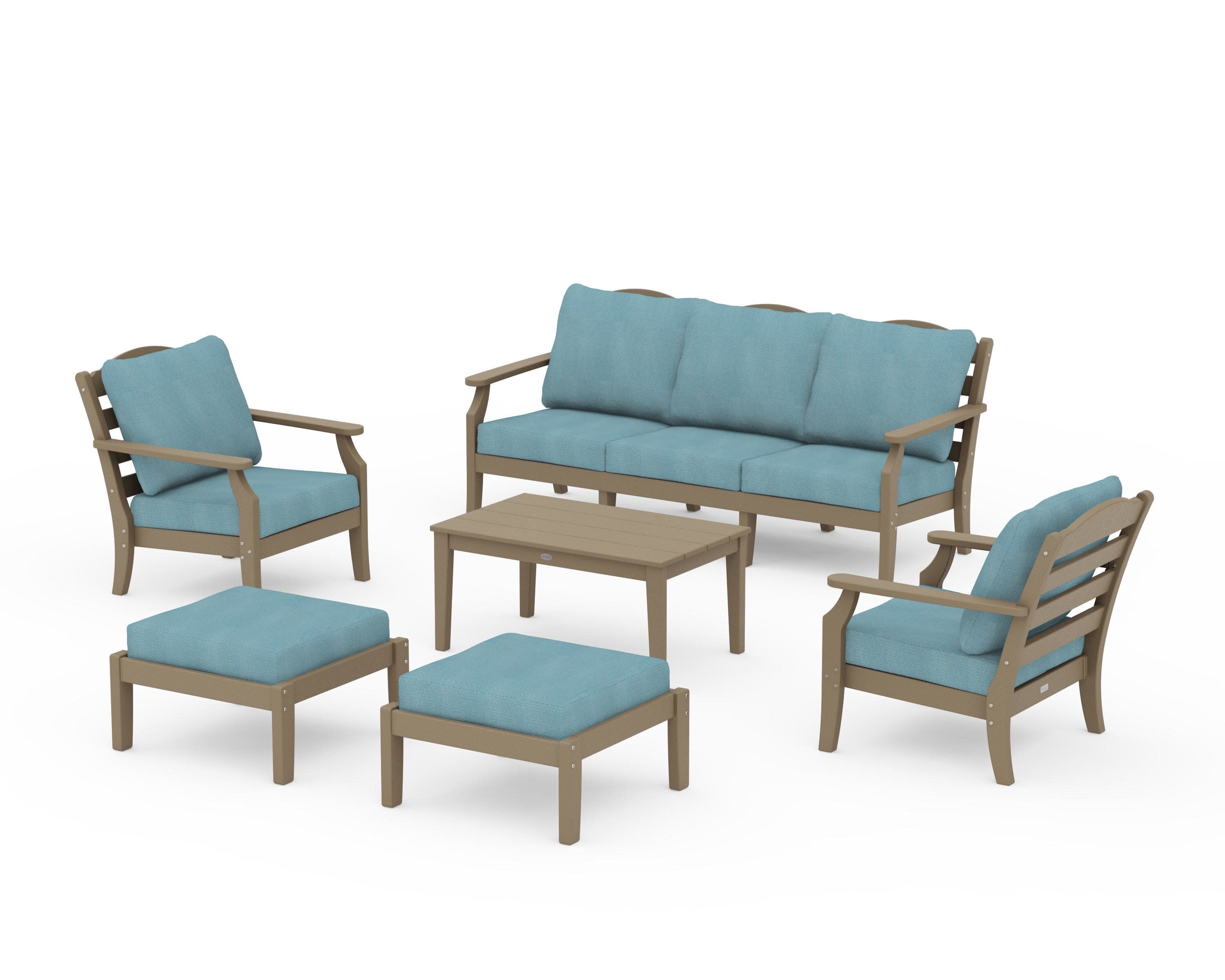 Savannah 6-Piece Lounge Sofa Set in Vintage Sahara / Lattice Sky Blue