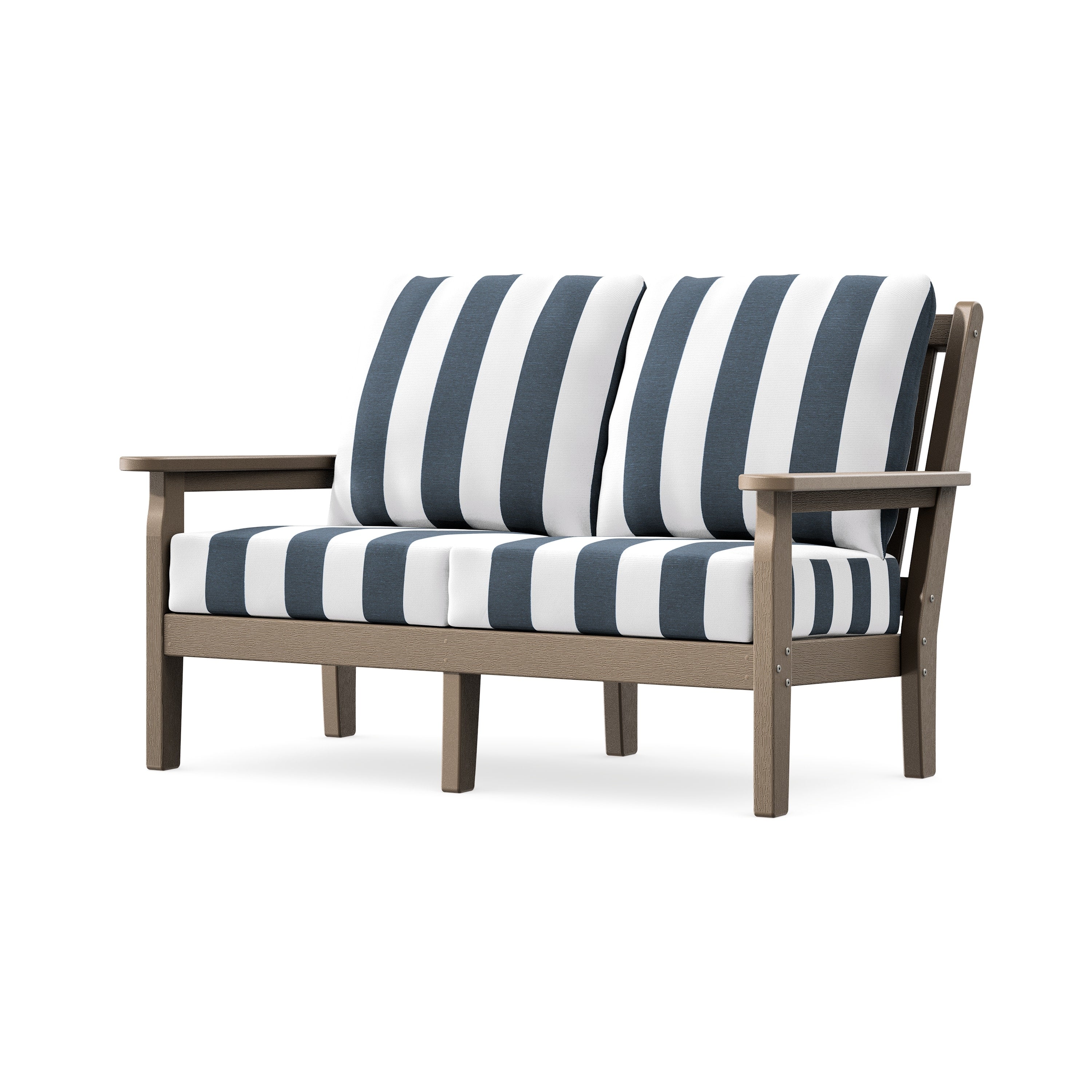Chippendale Deep Seating Loveseat in Vintage Sahara / Cabana Stripe Marine Indigo