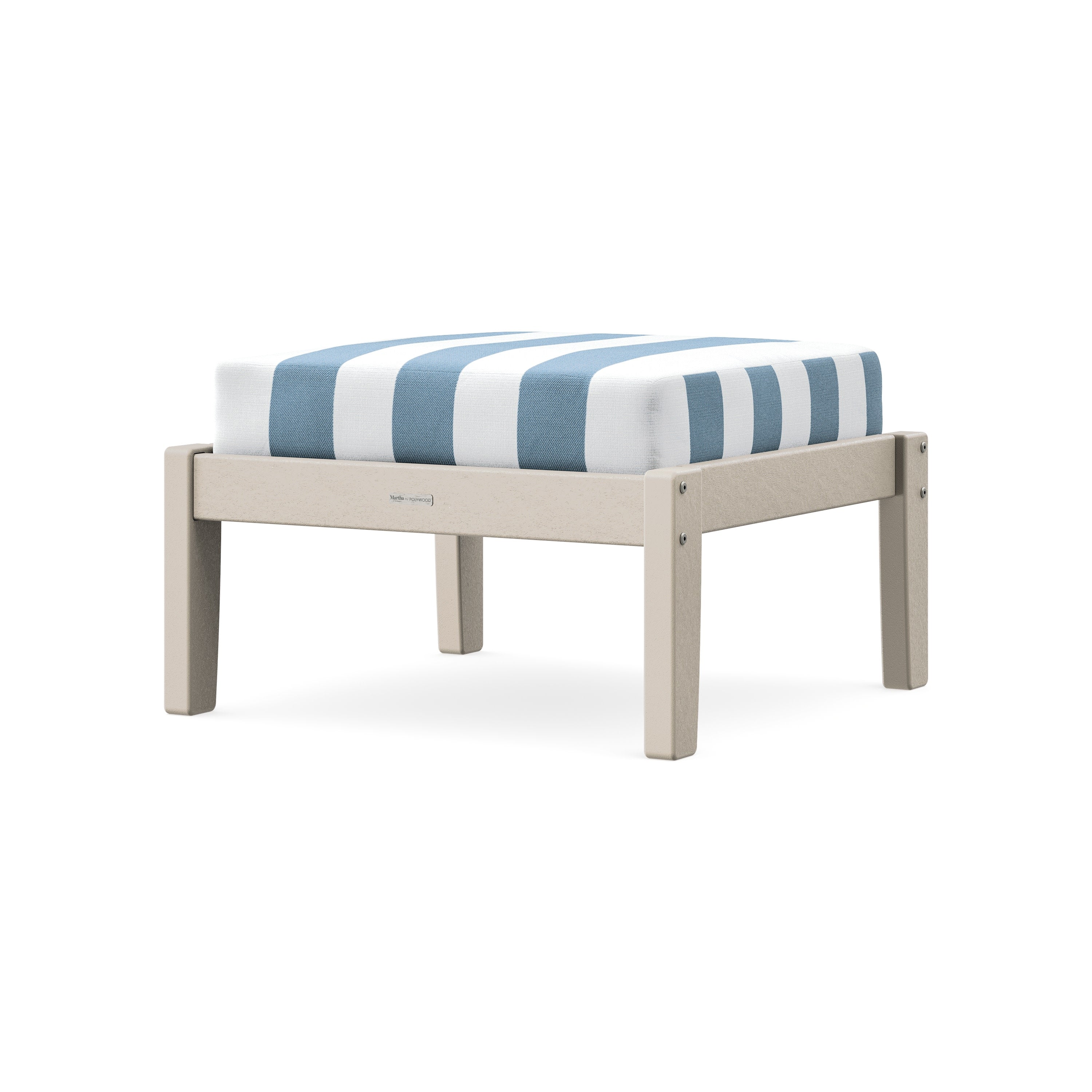 Chinoiserie Deep Seating Ottoman in Sand / Cabana Stripe Sky Blue