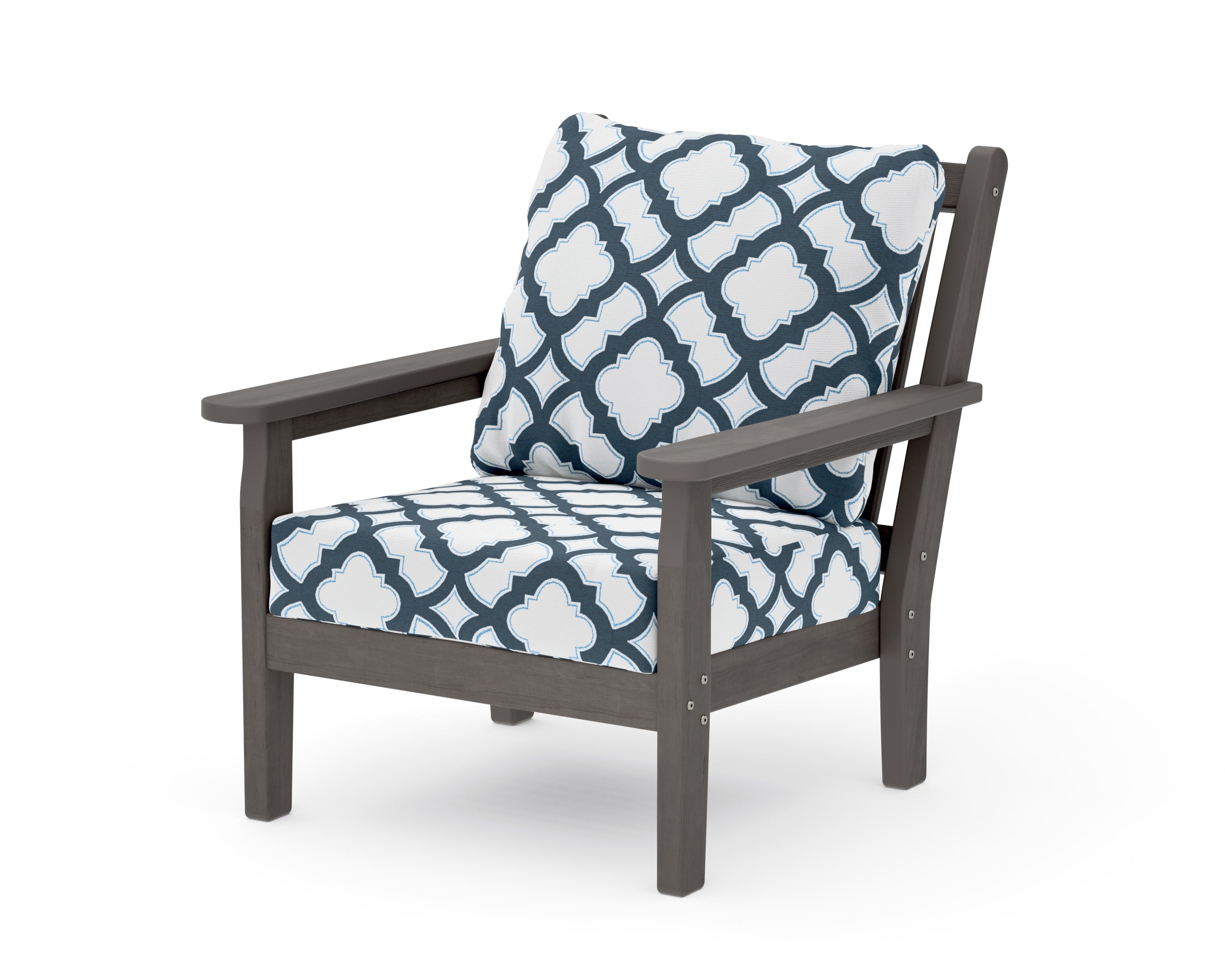 Chippendale Deep Seating Chair in Driftwood / Trellis Marine Indigo