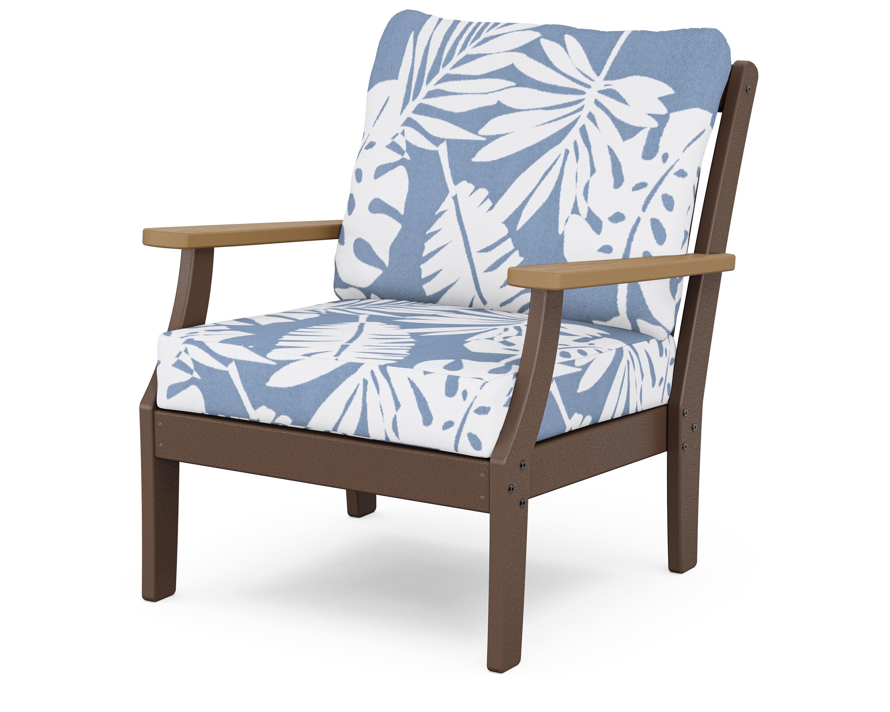 Braxton Deep Seating Chair in Mahogany / Natural / Leaf Sky Blue