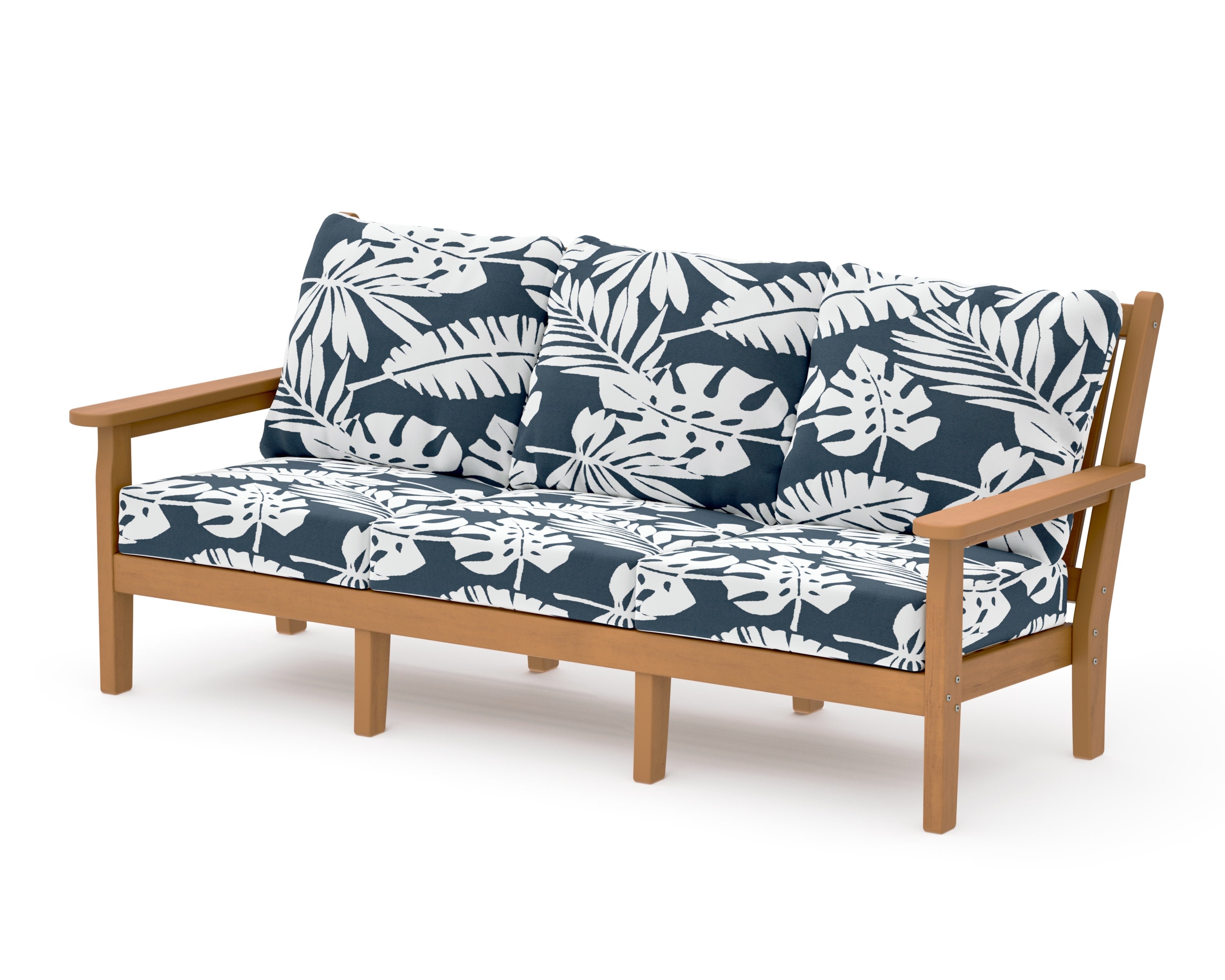 Chippendale Deep Seating Sofa in Natural / Leaf Marine Indigo