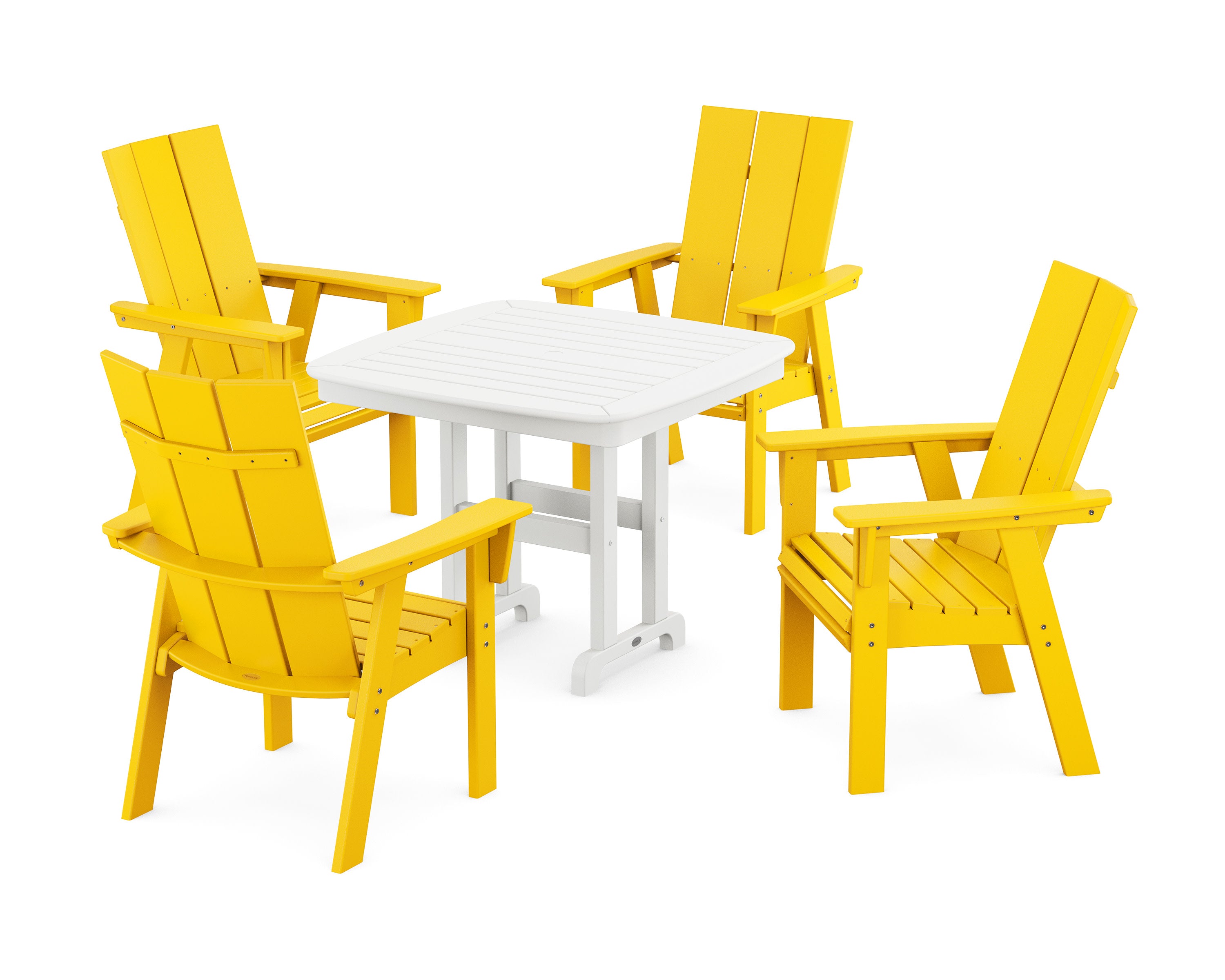 Modern Curveback Adirondack 5-Piece Dining Set in Lemon / White