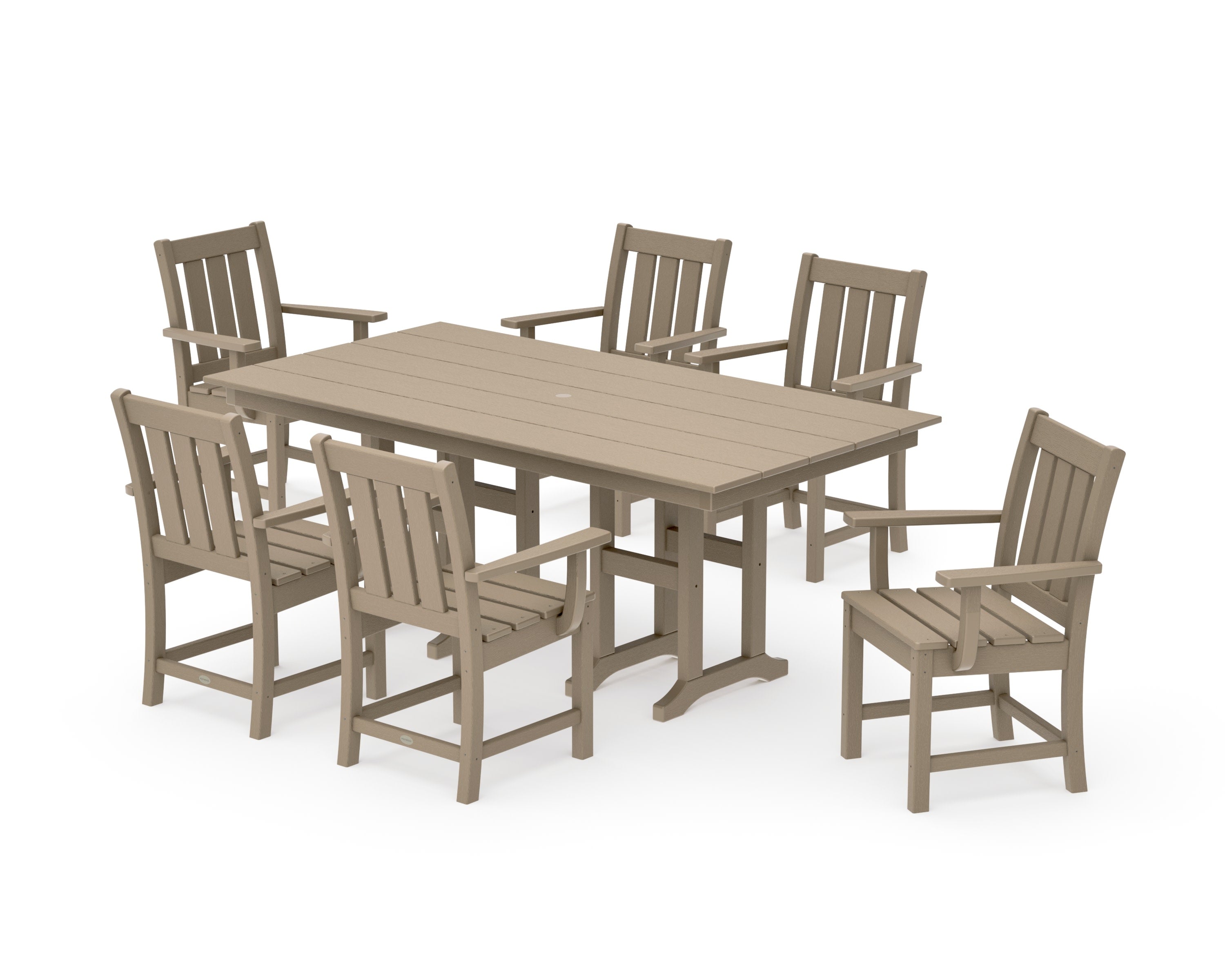 Oxford Arm Chair 7-Piece Farmhouse Dining Set in Vintage Sahara