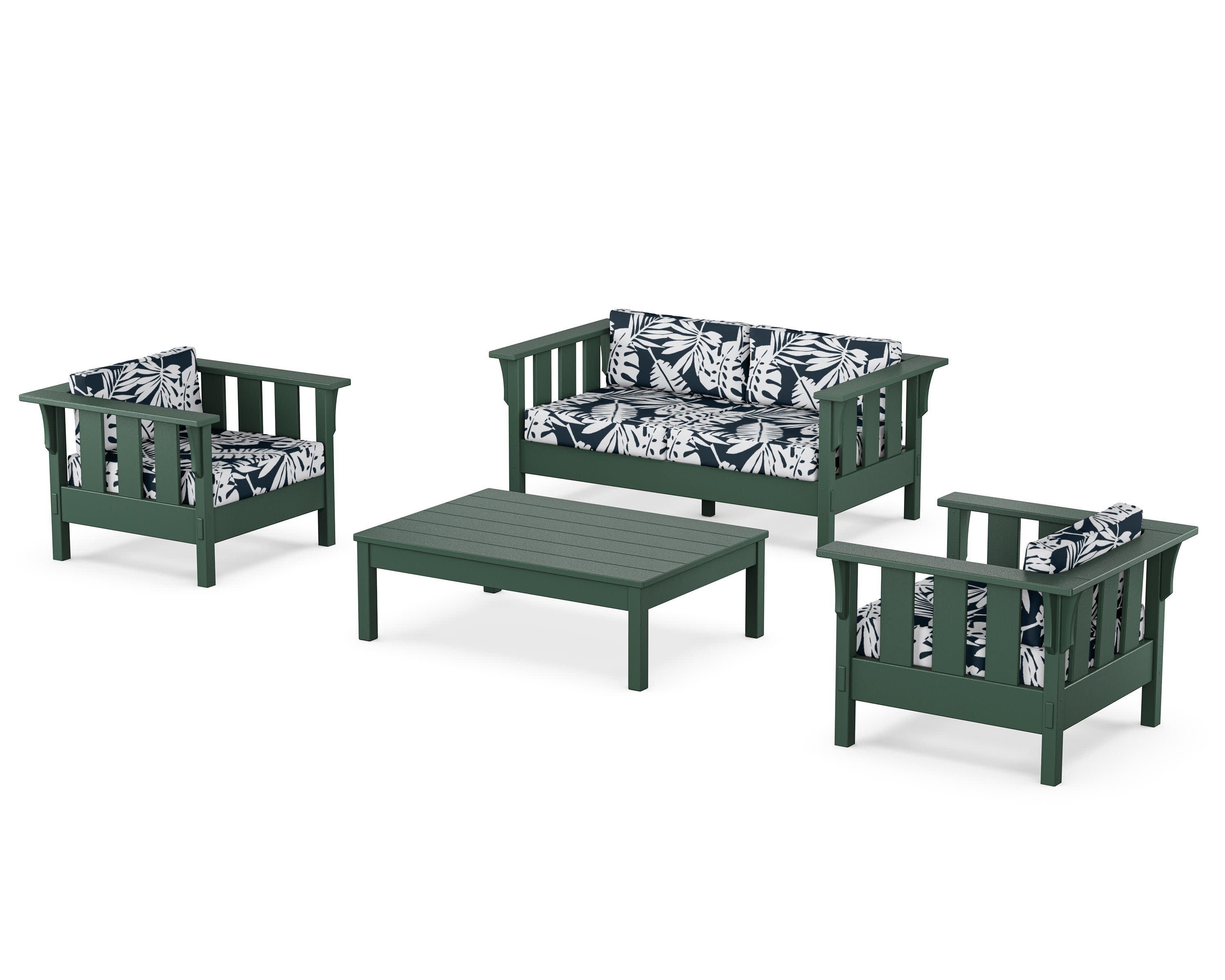 Acadia 4-Piece Deep Seating Set with Loveseat in Green / Leaf Marine Indigo