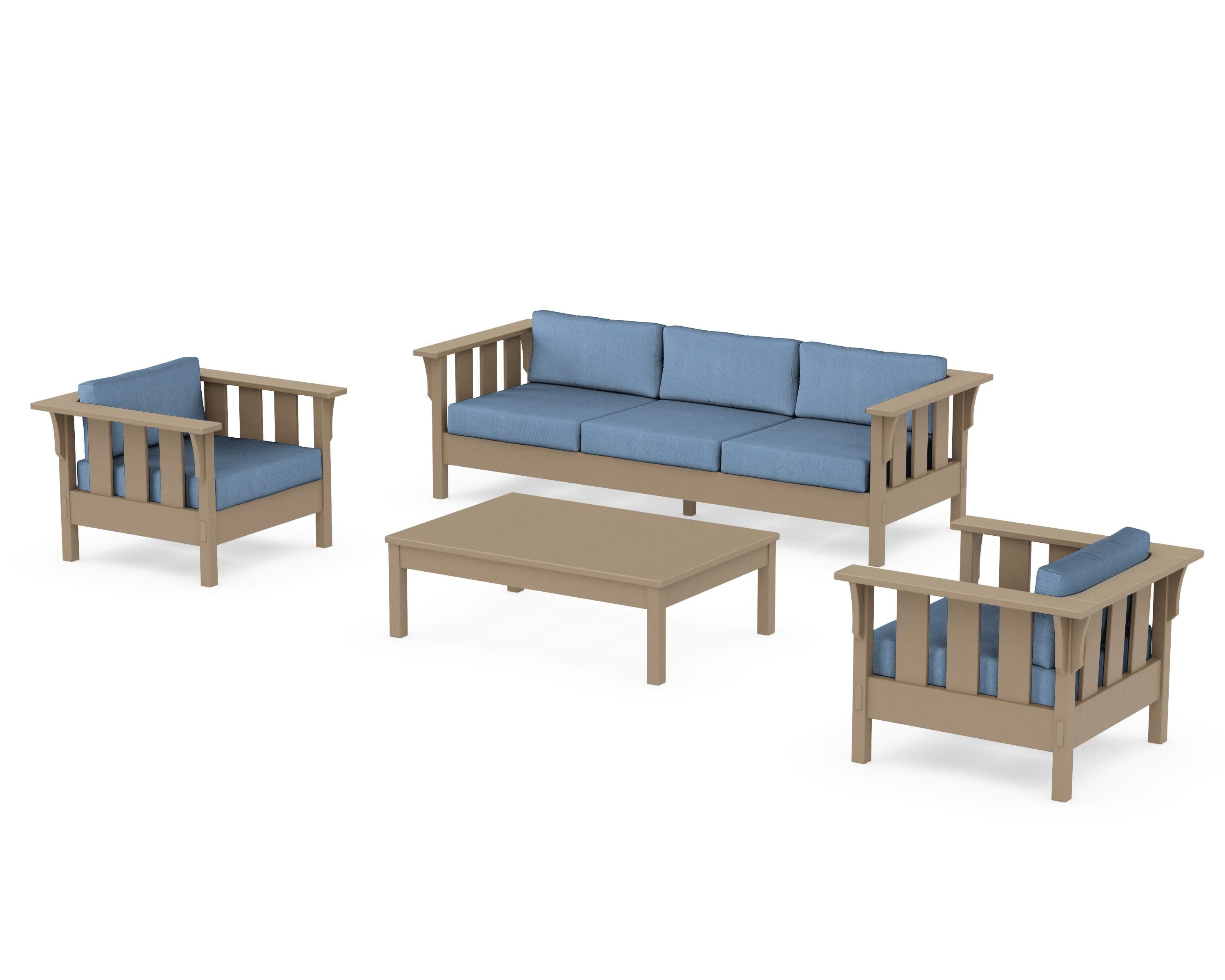 Acadia 4-Piece Deep Seating Set with Sofa in Vintage Sahara / Sky Blue