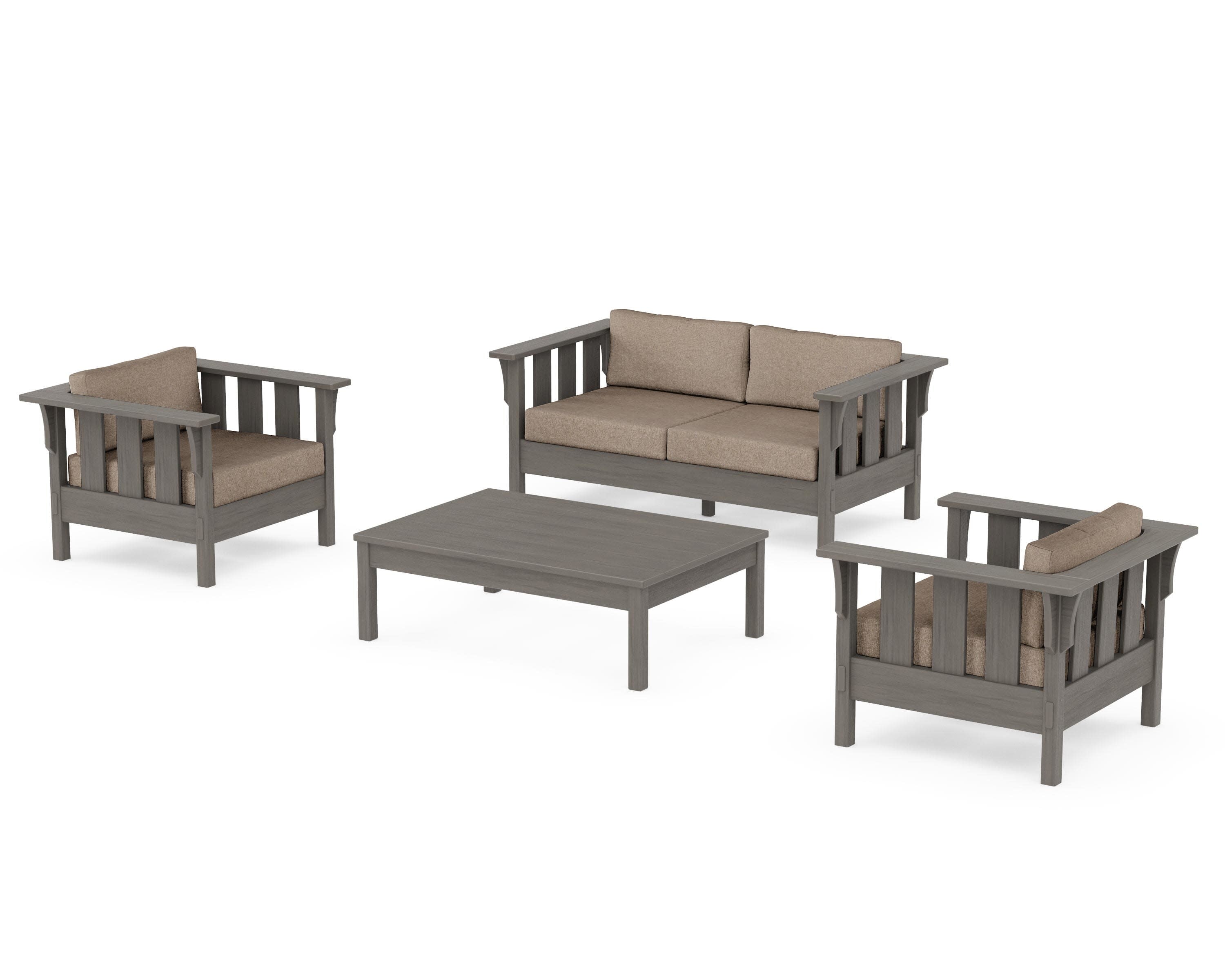 Acadia 4-Piece Deep Seating Set with Loveseat in Driftwood / Spiced Burlap