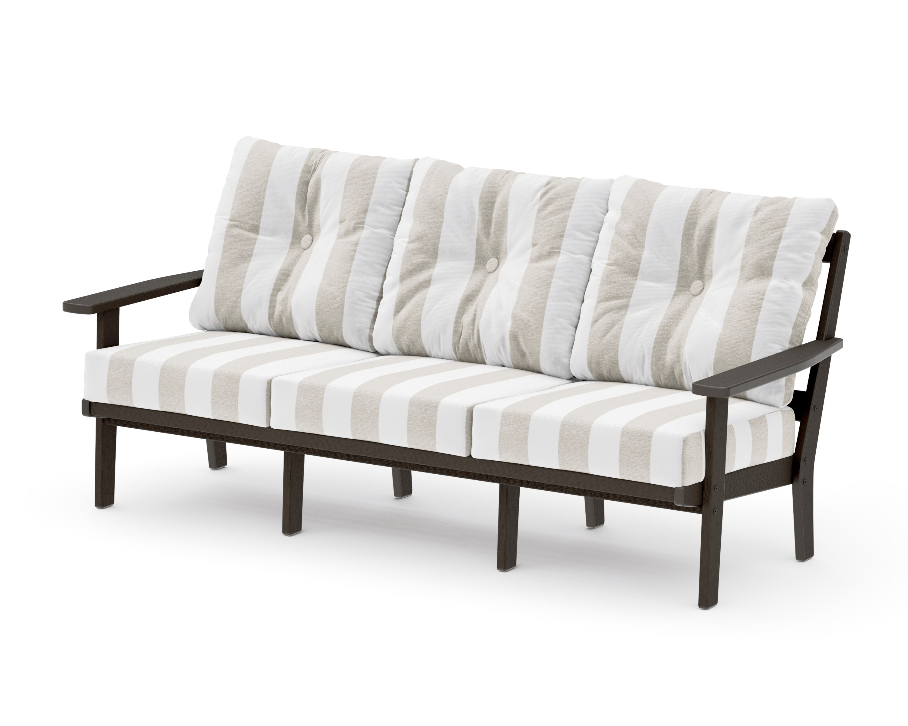 Oxford Deep Seating Sofa in Vintage Coffee / Cabana Stripe Dune Burlap