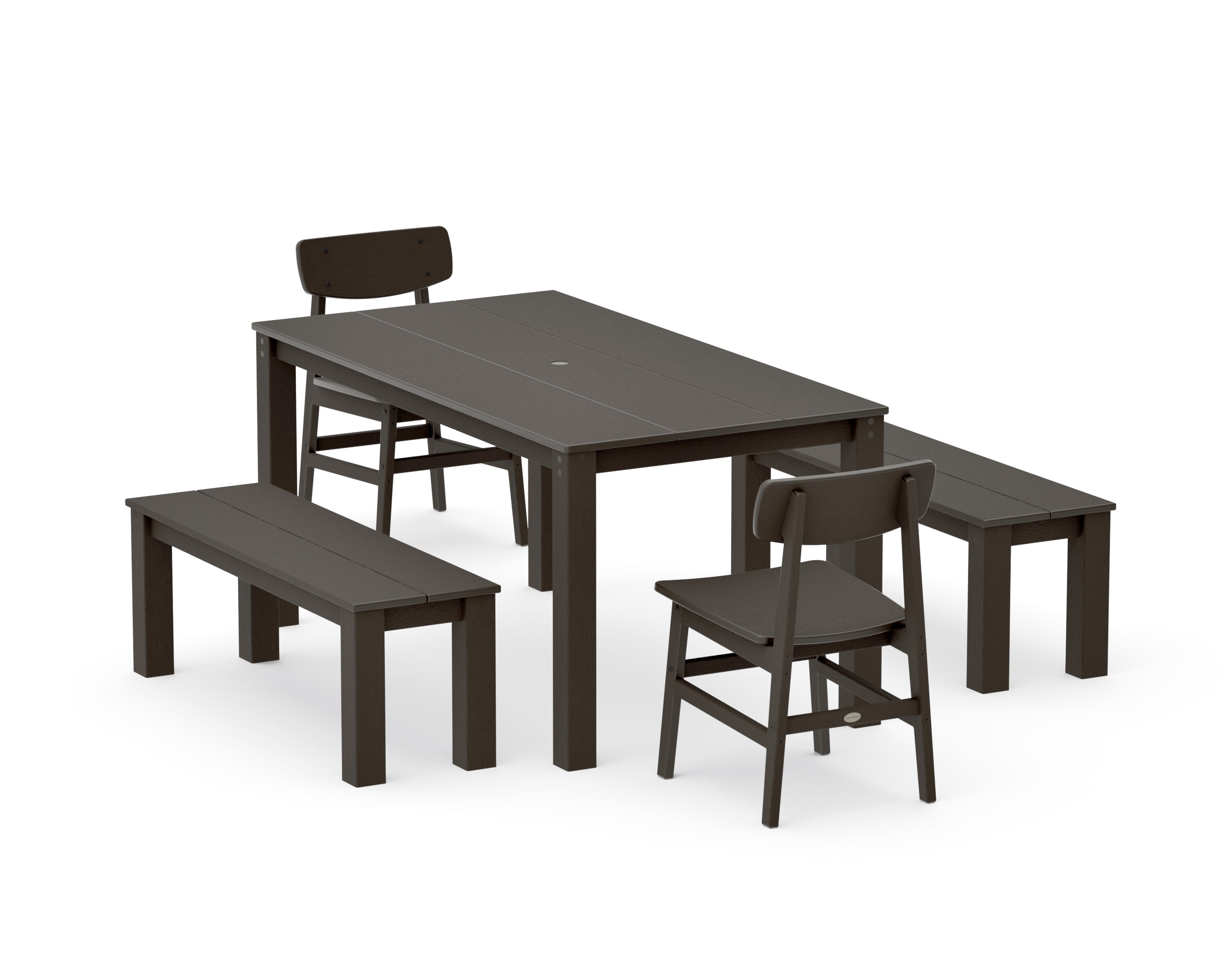 Modern Studio Urban Chair 5-Piece Parsons Dining Set with Benches in Vintage Coffee