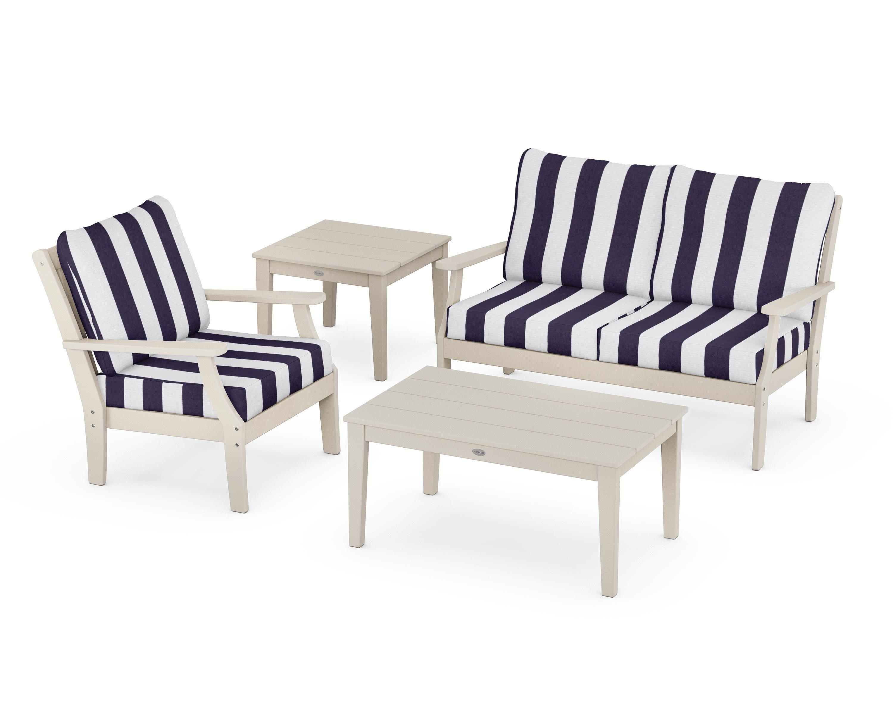 Braxton 4-Piece Deep Seating Set in Sand / Cabana Stripe Navy
