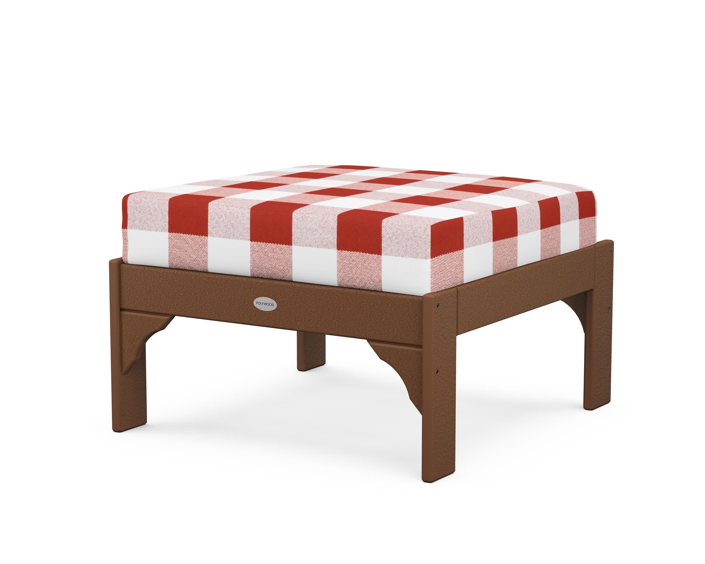 Vineyard Deep Seating Ottoman in Teak / Buffalo Plaid Crimson