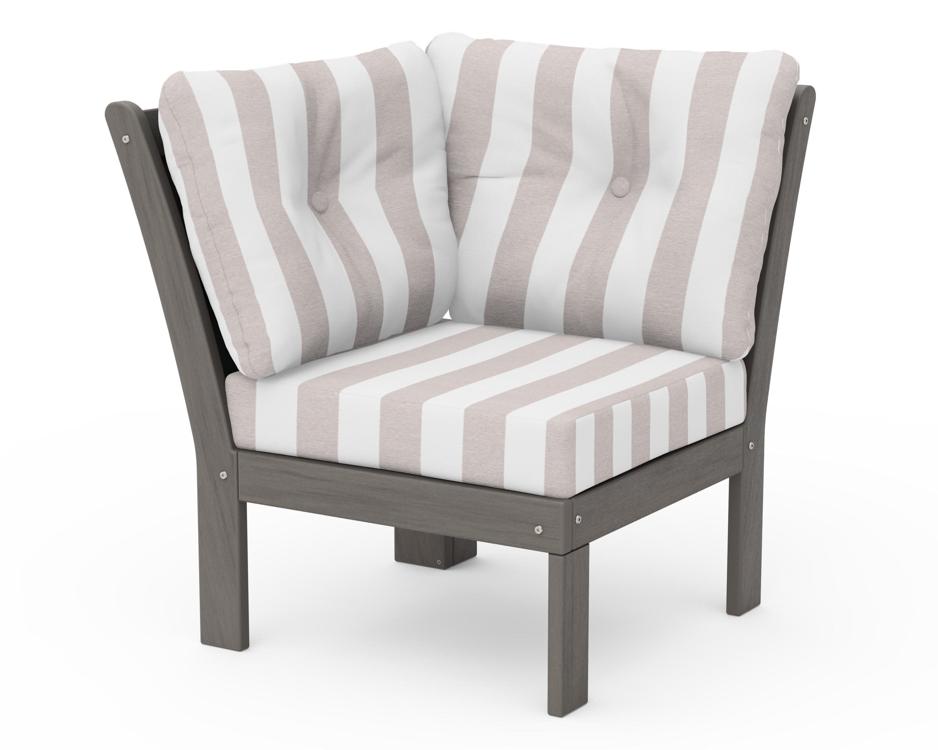 Vineyard Modular Corner Chair in Driftwood / Cabana Stripe Dune Burlap