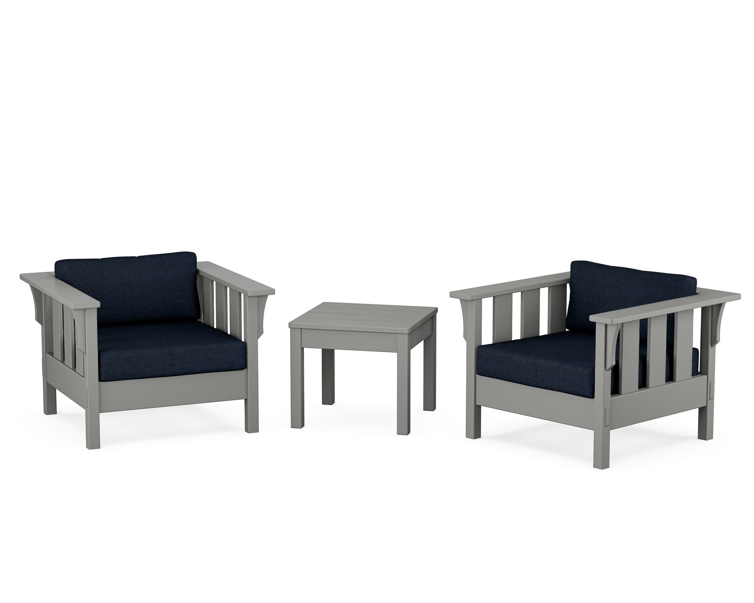 Acadia 3-Piece Deep Seating Set in Slate Grey / Marine Indigo