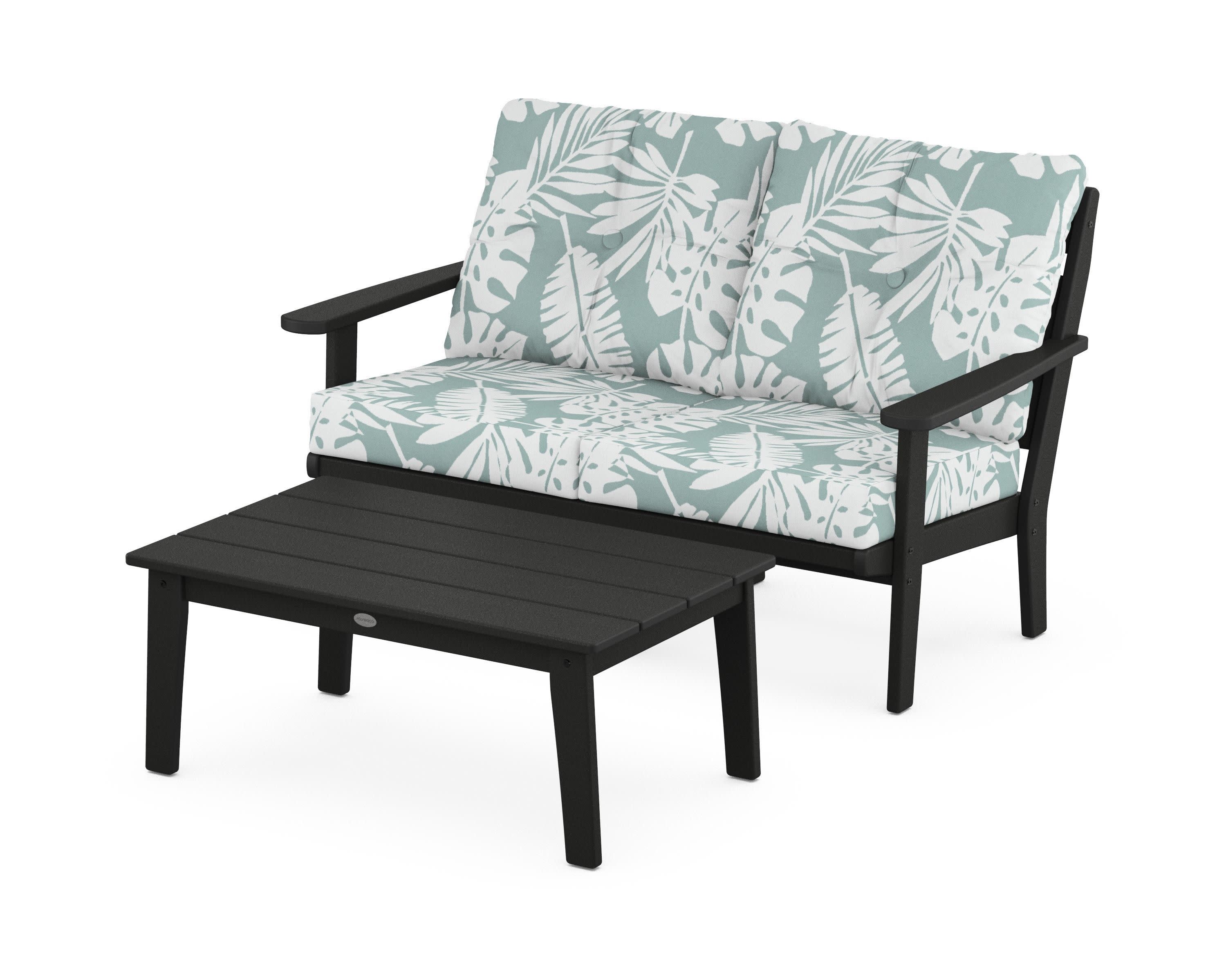 Lakeside 2-Piece Lounge Loveseat Set in Black / Leaf Glacier Spa