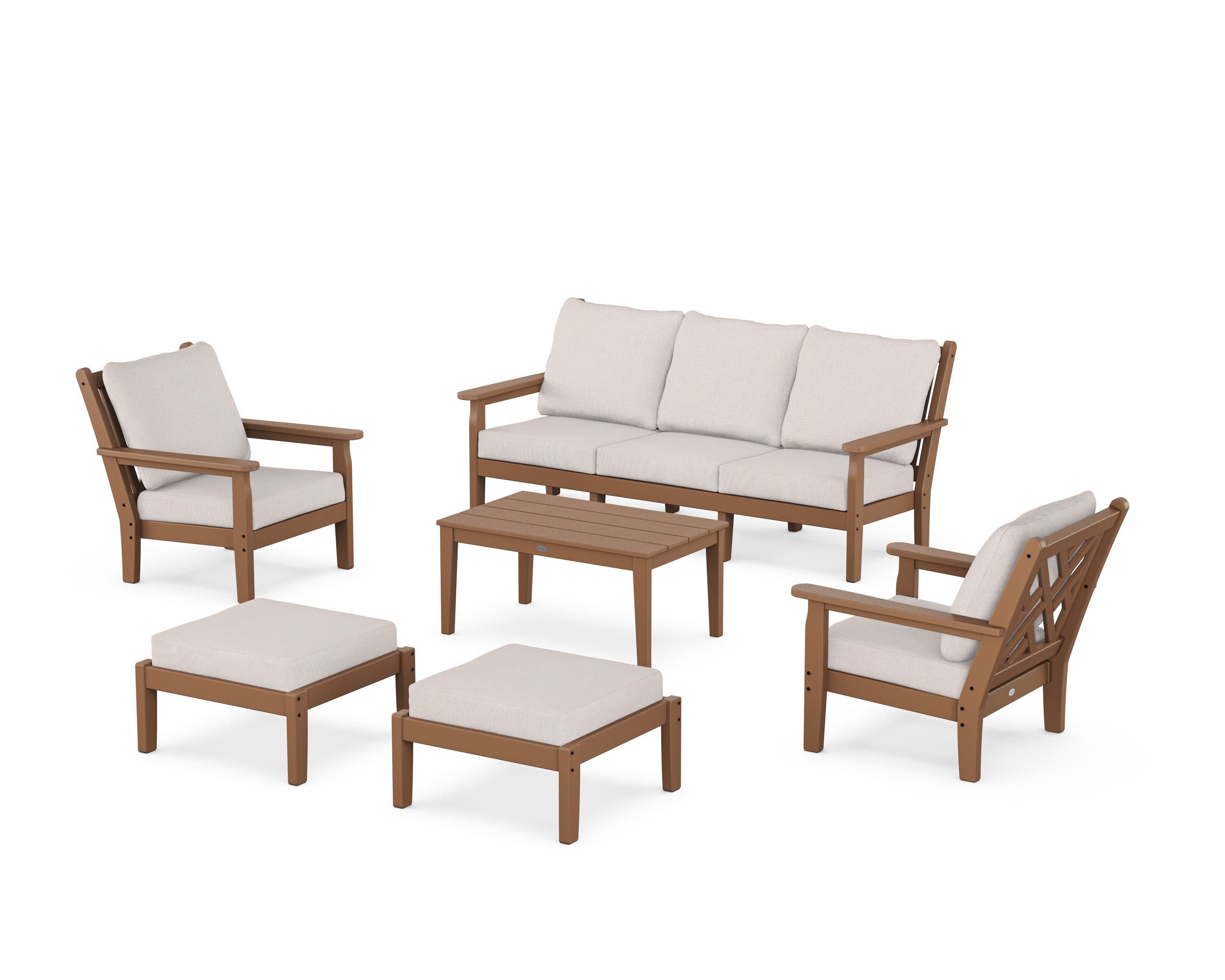 Chippendale 6-Piece Lounge Sofa Set in Teak / Dune Burlap