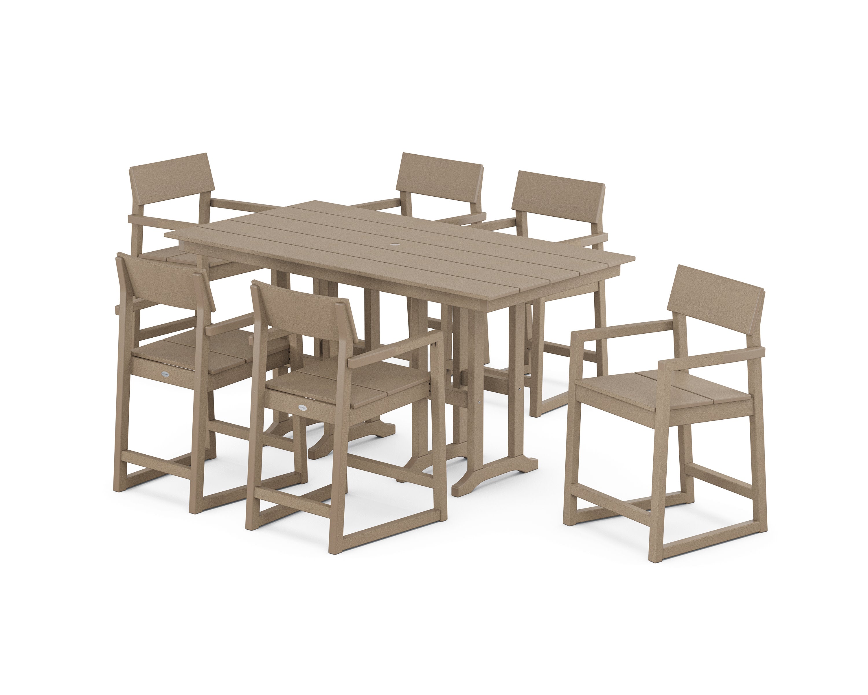 EDGE Arm Chair 7-Piece Farmhouse Counter Set in Vintage Sahara
