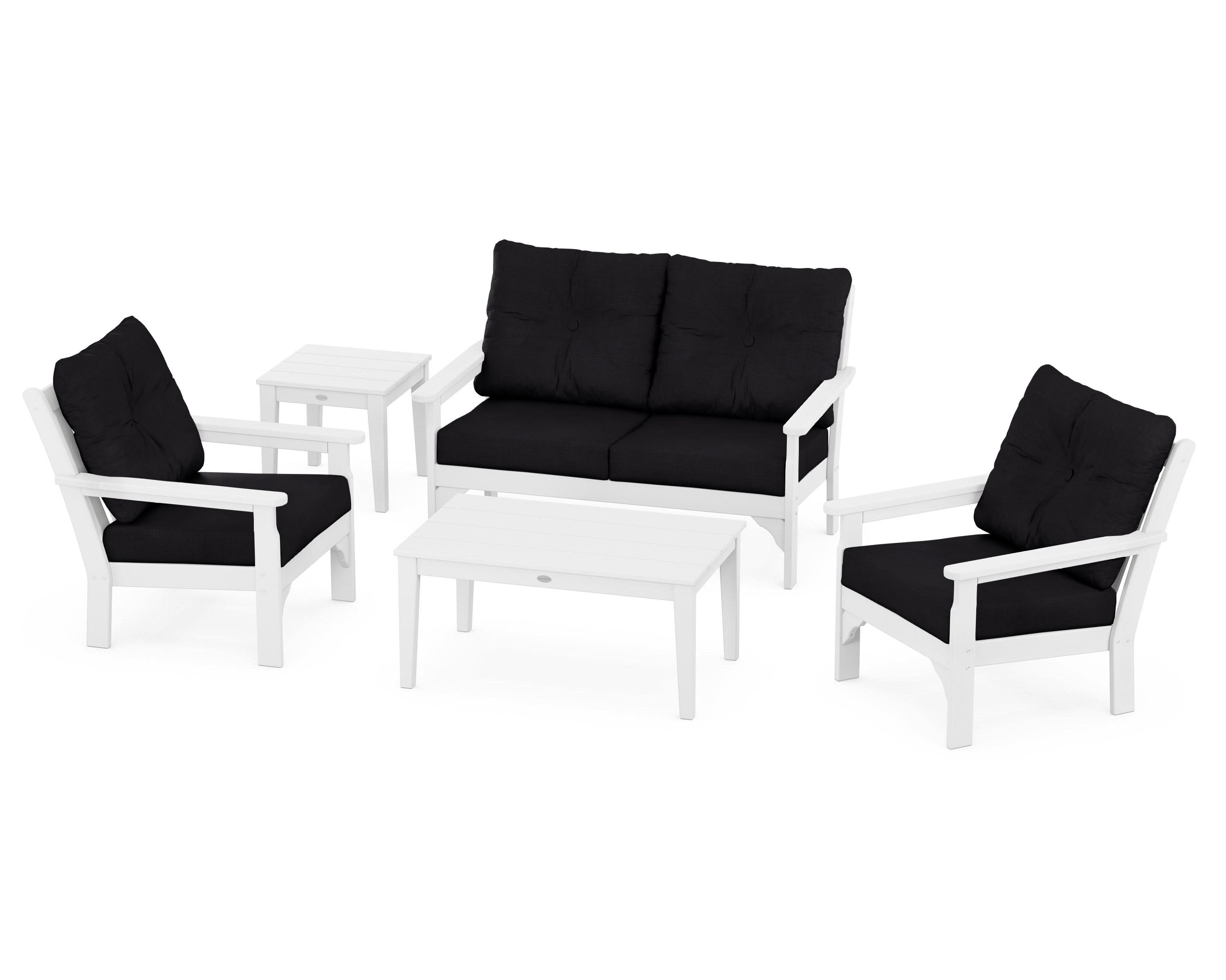 Vineyard 5-Piece Deep Seating Set in White / Midnight Linen