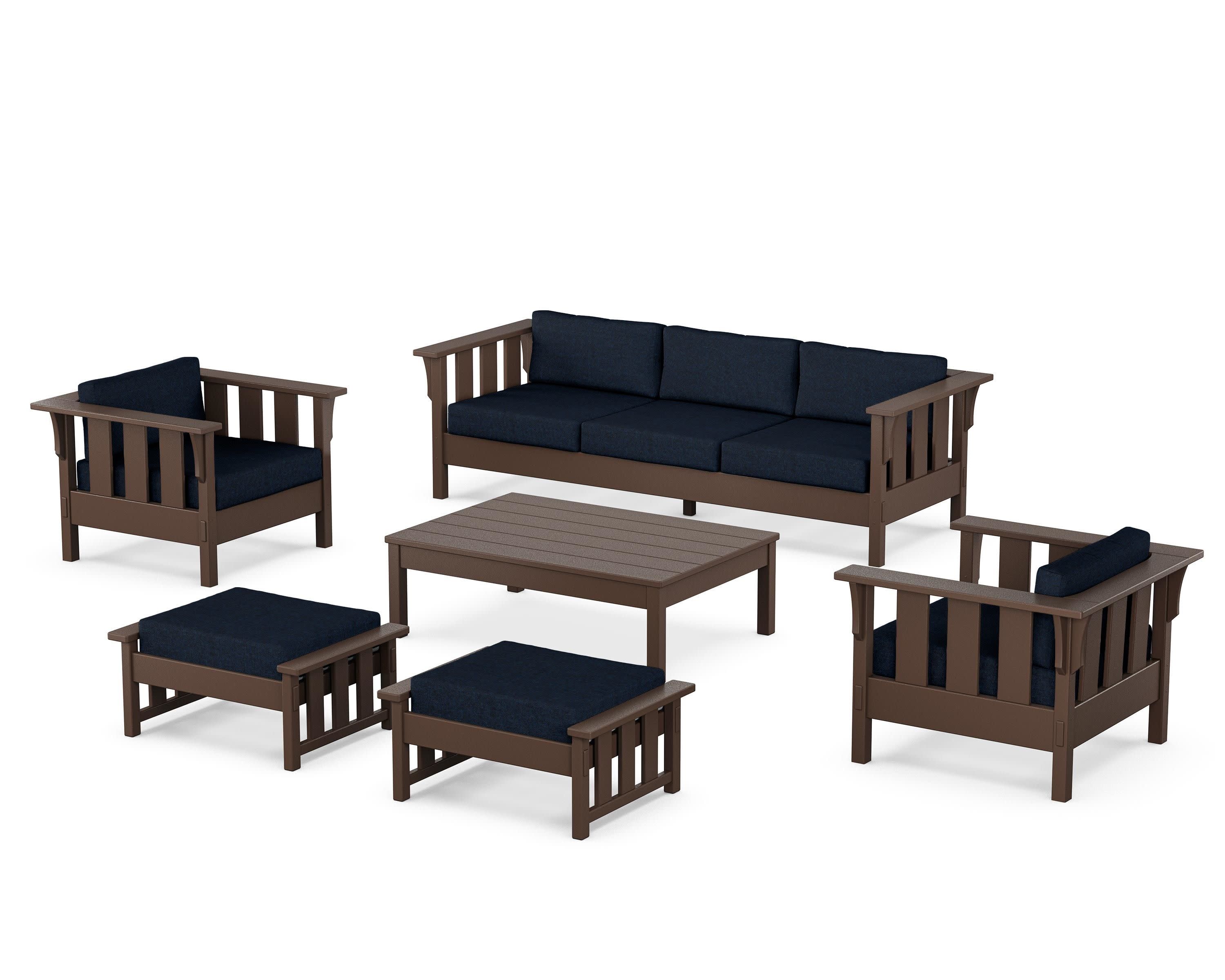 Acadia 6-Piece Lounge Sofa Set in Mahogany / Marine Indigo