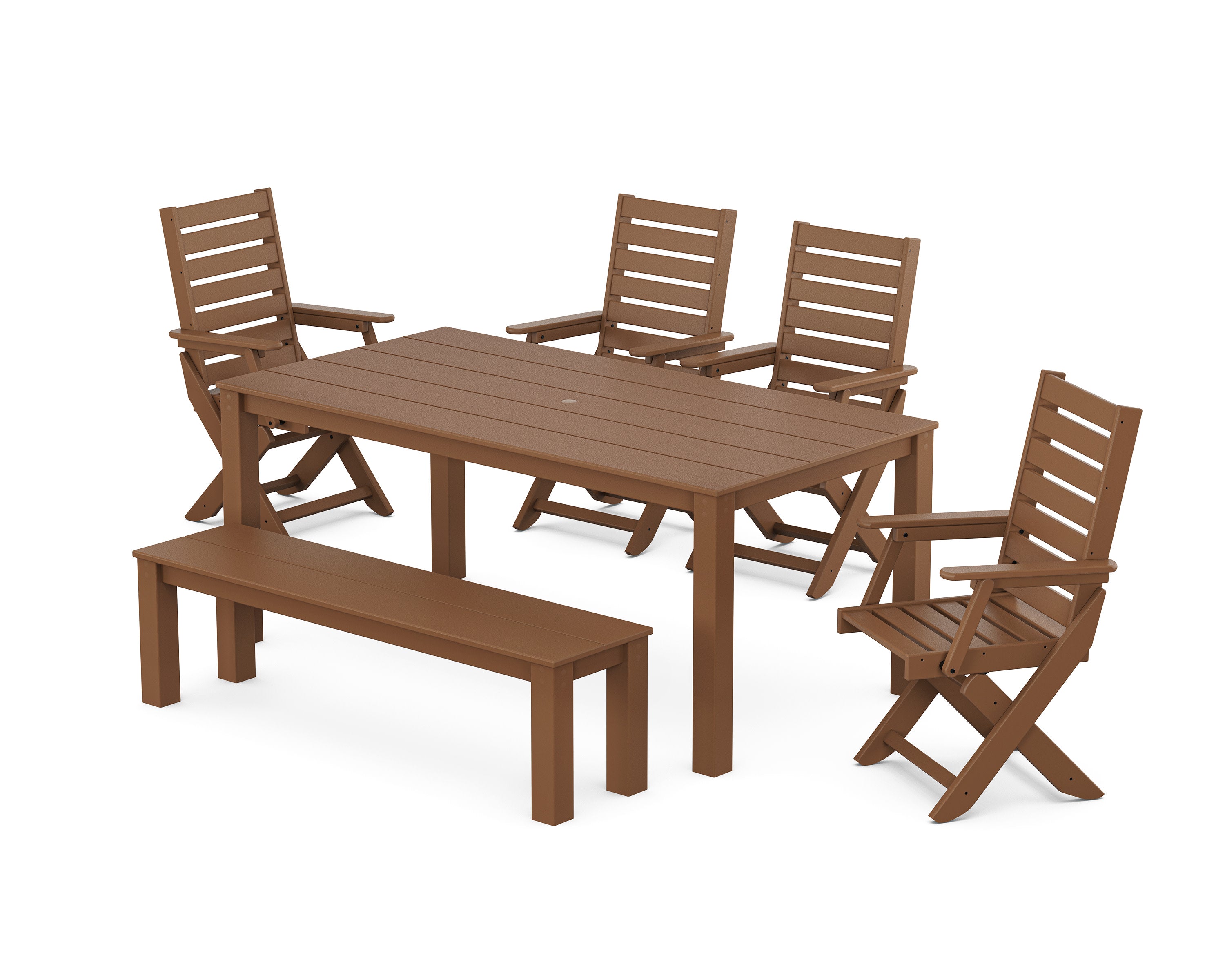 Captain Folding Chair 6-Piece Parsons Dining Set with Bench in Teak